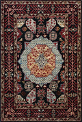 2x3 Ft Hand Knotted Mamluk Rug - Black & Red Oriental Accent Rug