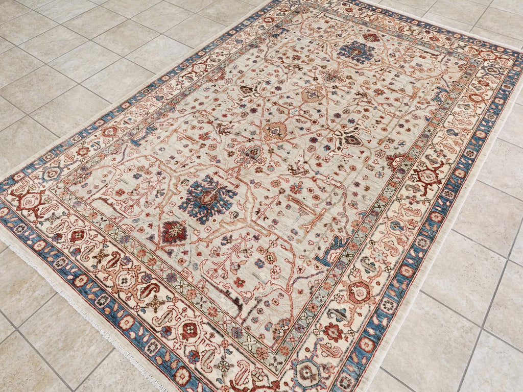 6x9 Ft Beige Bidjar Rug - Hand Knotted Wool Area Rug