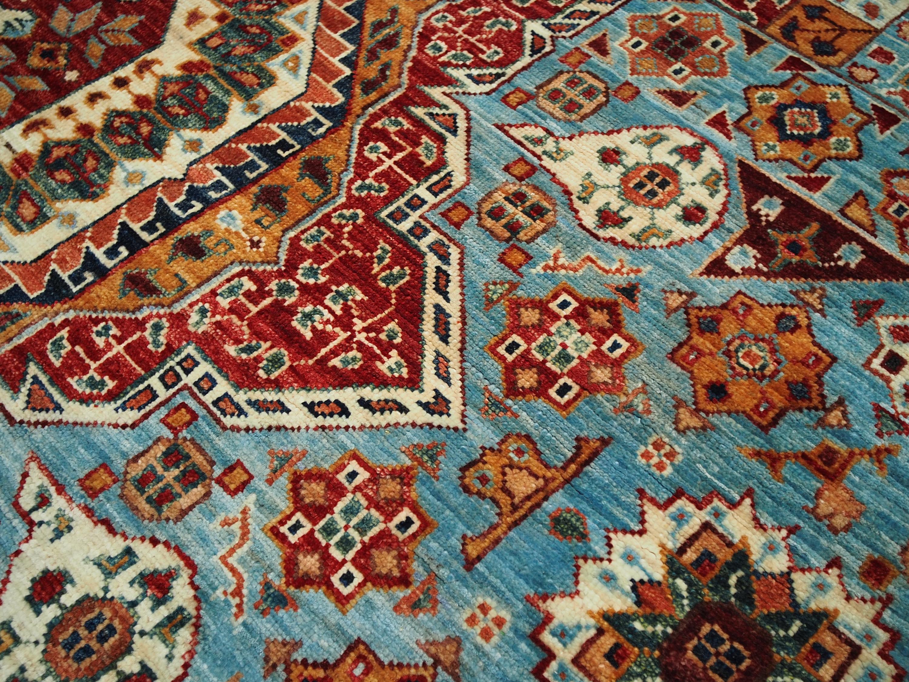 6x6 Ft Hand Knotted Light Blue Mamluk Rug - Round Oriental Medallion Rug