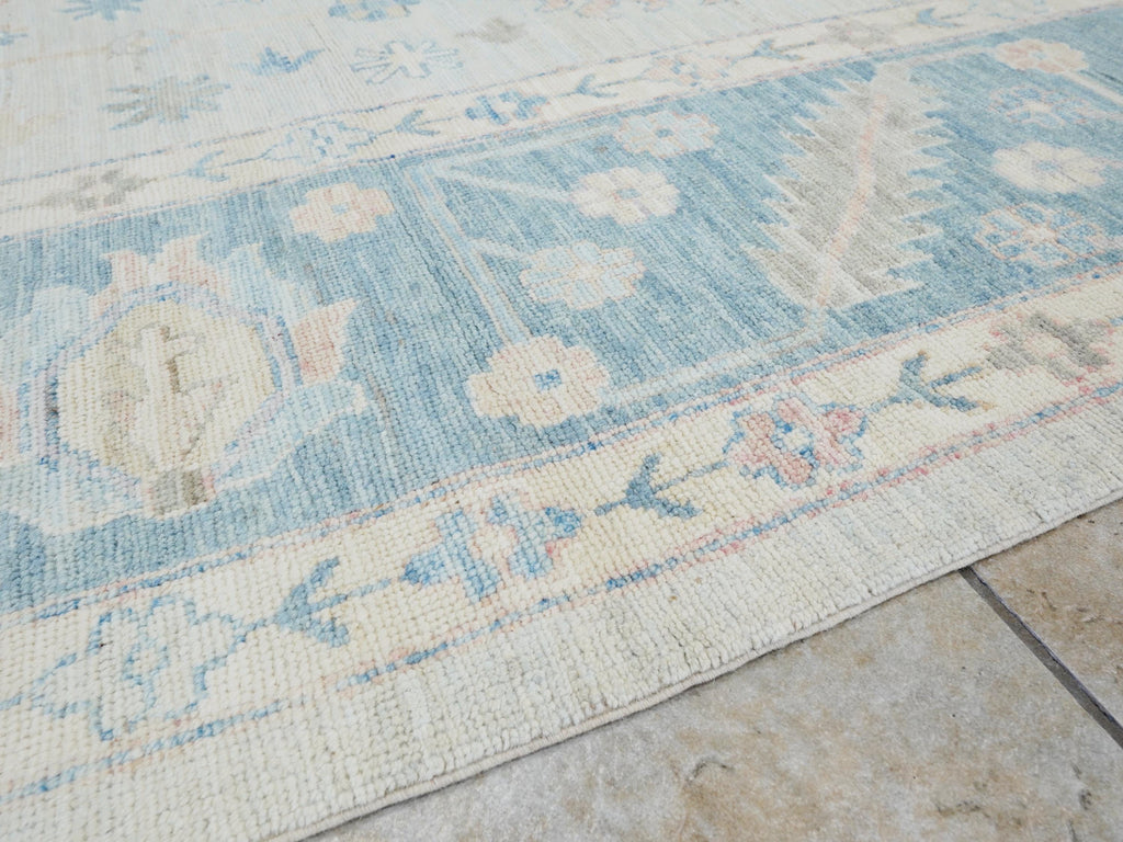 10x14 Ft Blue Oushak Rug - Hand Knotted Afghan Rug - Turkish Floral Design
