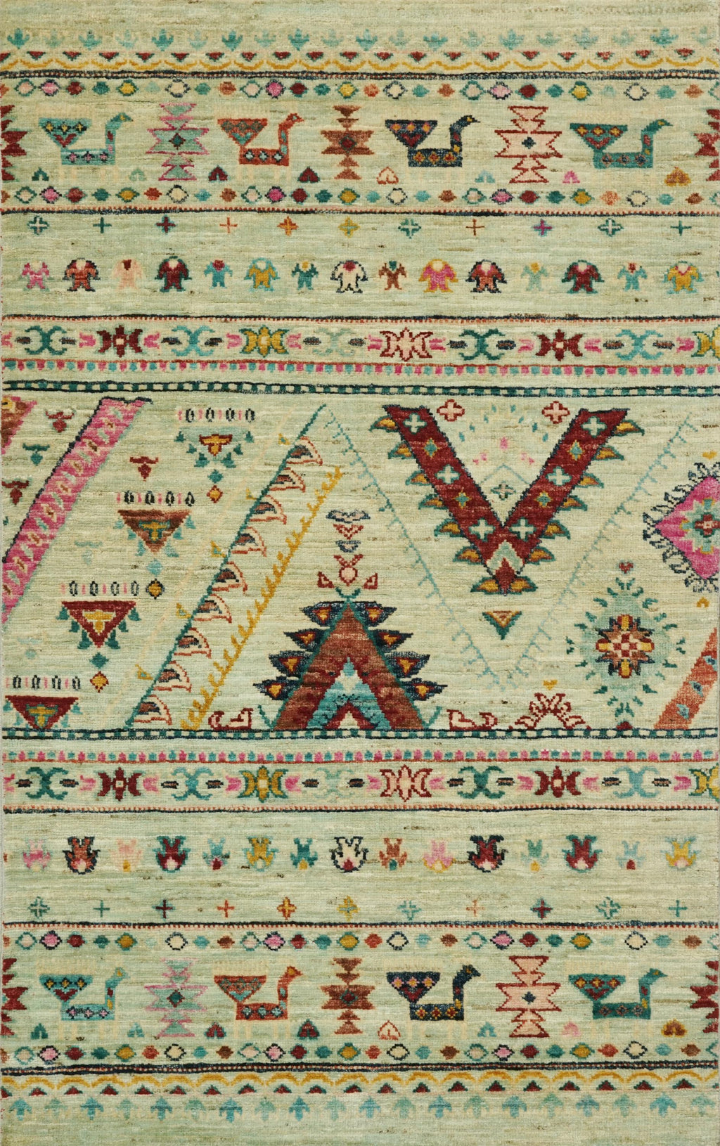 3x5 Ft Light Green Khorjin Rug - Handmade Oriental Rug