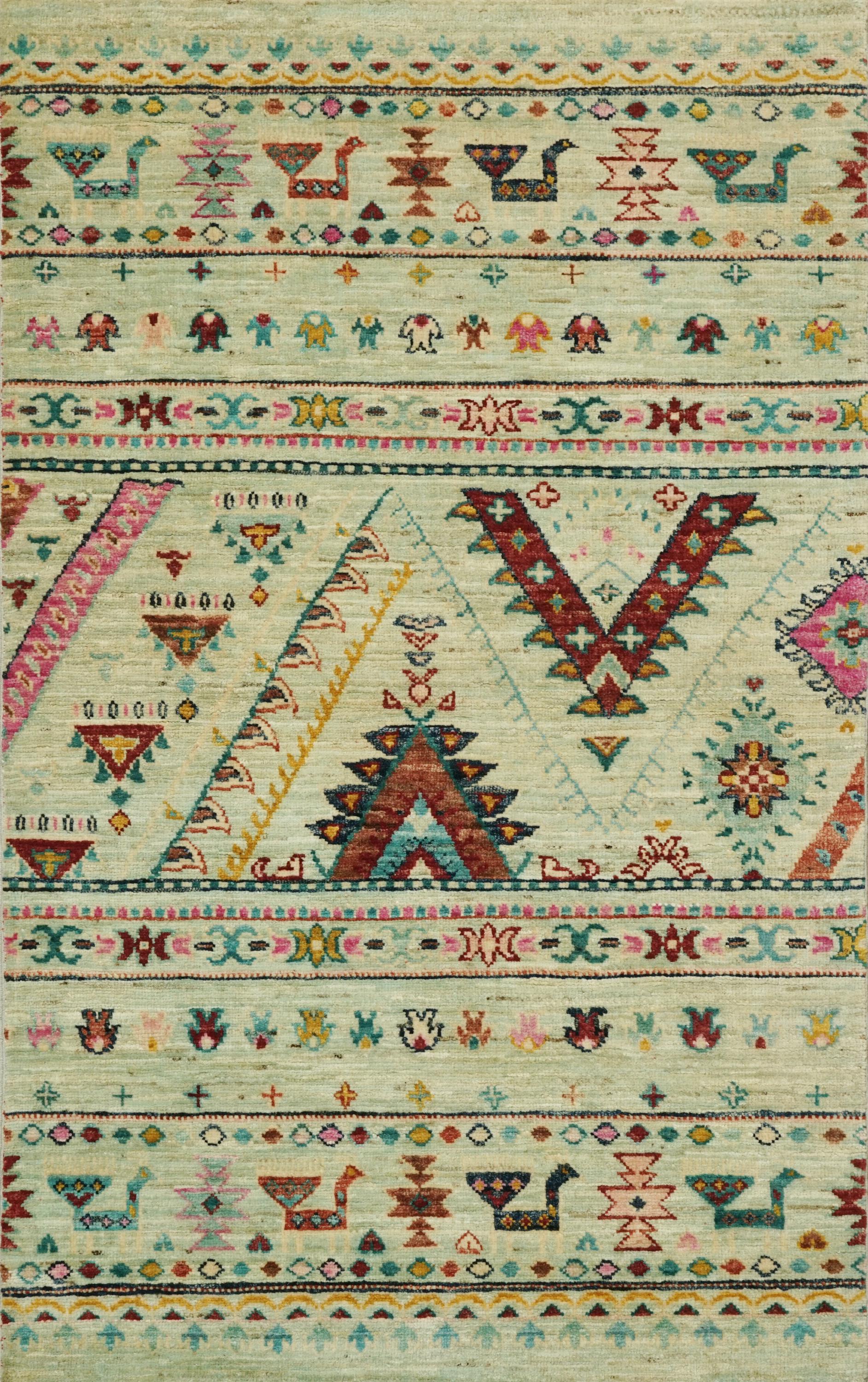 3x5 Ft Light Green Khorjin Rug - Handmade Oriental Rug