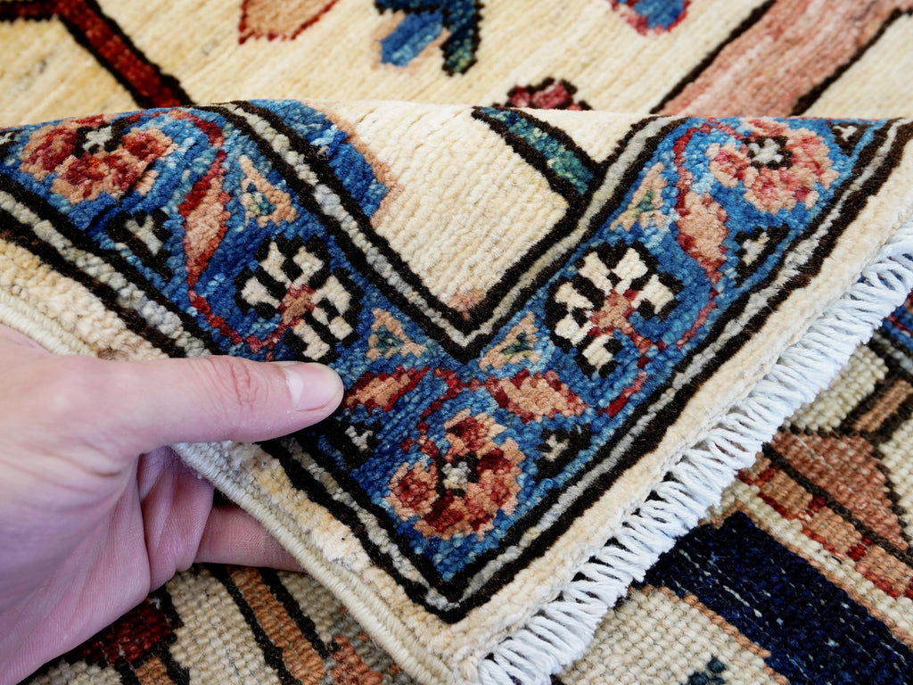 3x5 Ft Beige & Blue Heriz Rug - Handmade Afghan Rug