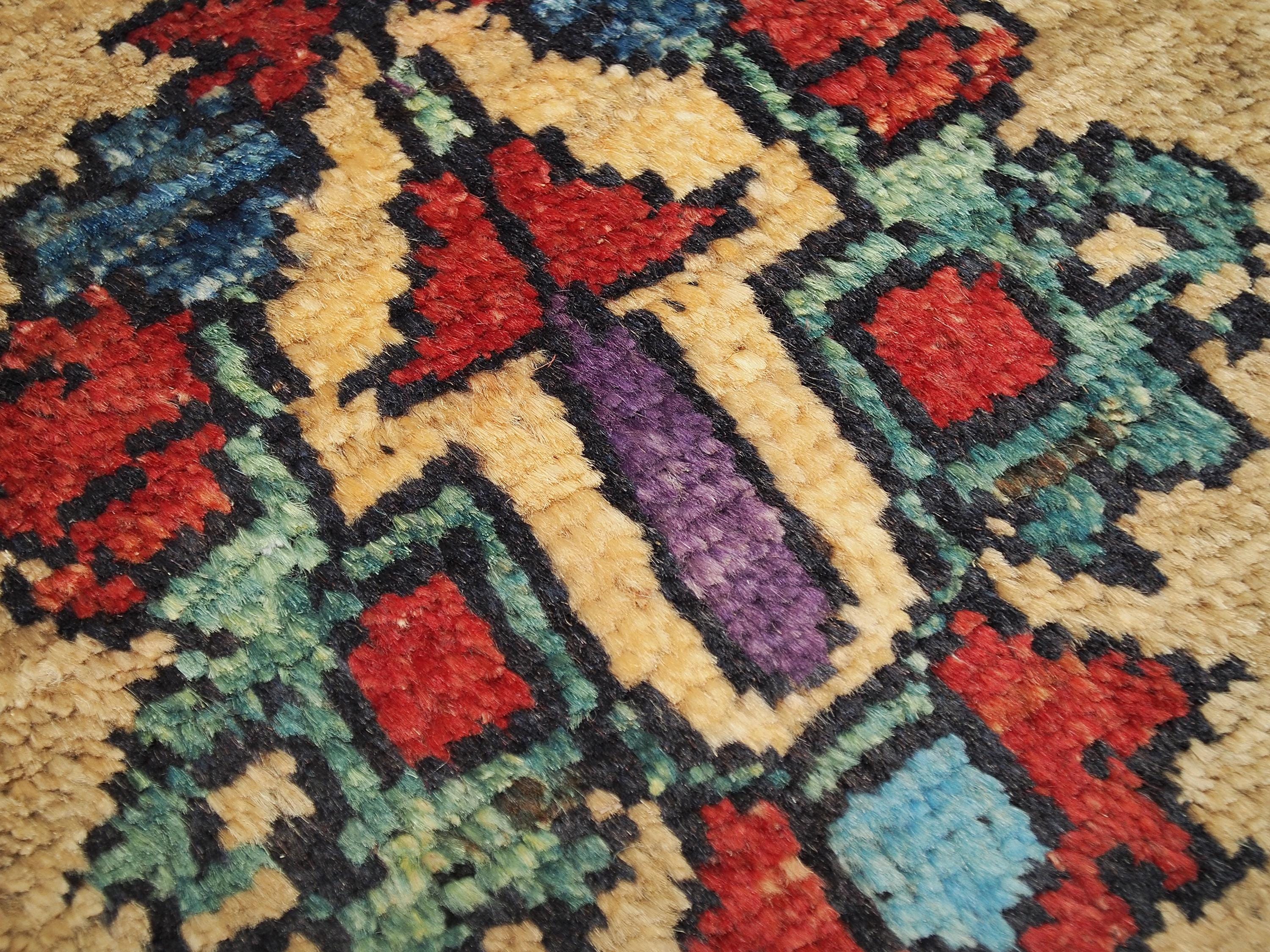 1x2 Ft Hand Knotted Wool Serapi Rug - Beige Floral Accent Rug