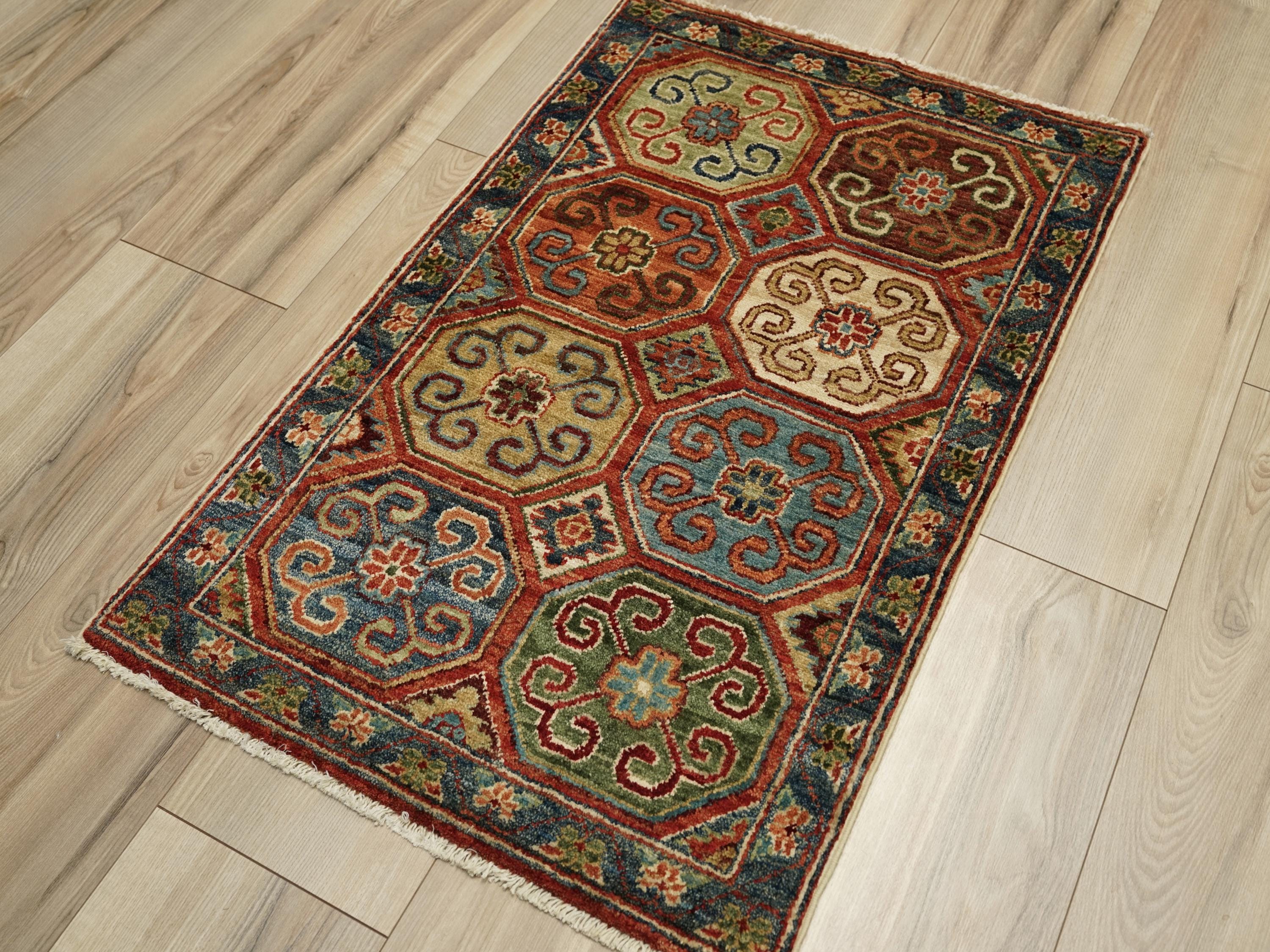 2x3 Ft Red Ersari Rug - Hand Knotted Wool Rug