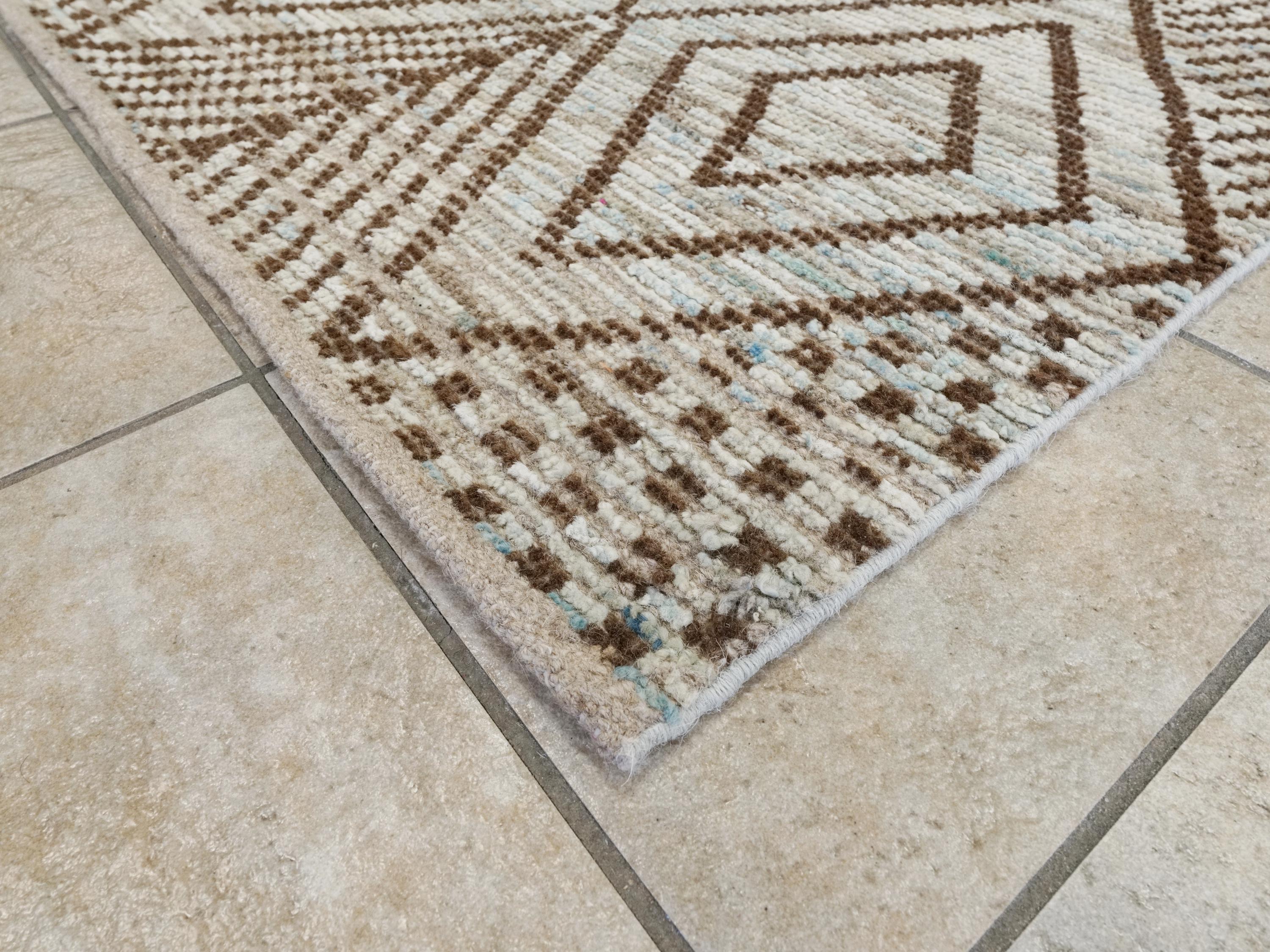 16 Ft Light Blue Moroccan Runner Rug - Hand Knotted Wool Rug