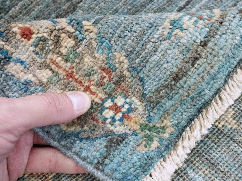 3x3 Ft Cyan Serapi Rug - Hand Knotted Wool Oriental Rug - Floral Design
