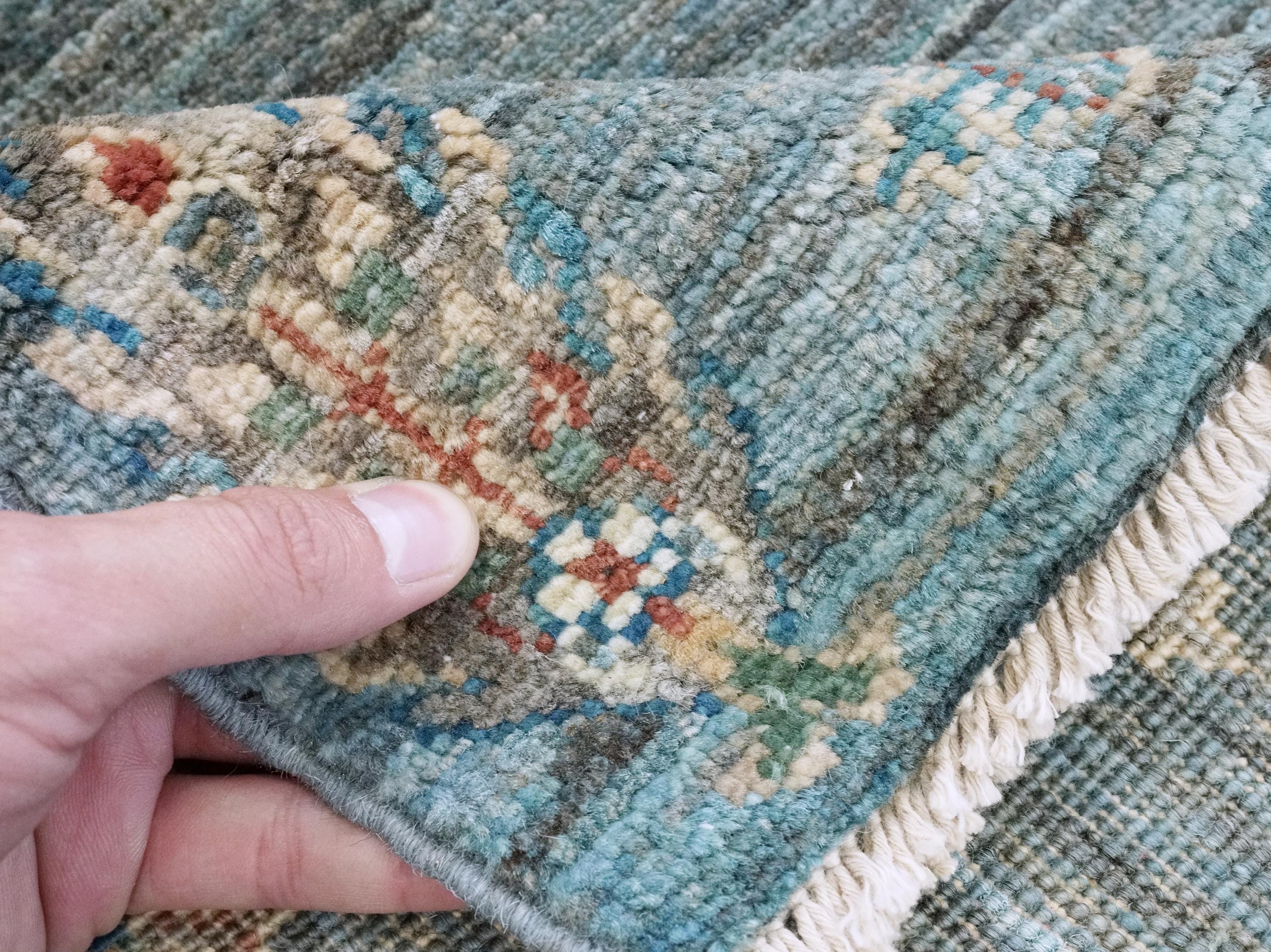 3x3 Ft Cyan Serapi Rug - Hand Knotted Wool Oriental Rug - Floral Design