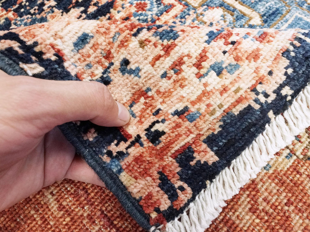 9x12 Ft Red & Blue Heriz Rug - Hand Knotted Transitional Rug