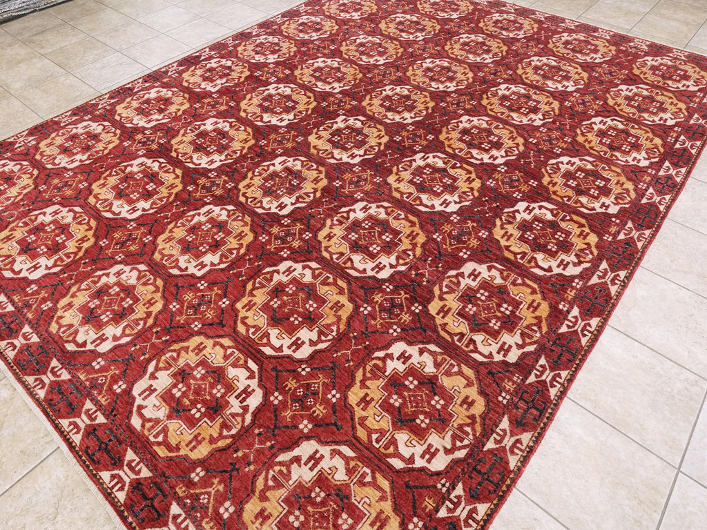 9x12 Ft Red Ersari Rug - Hand Knotted Oriental Rug - Turkmen Design