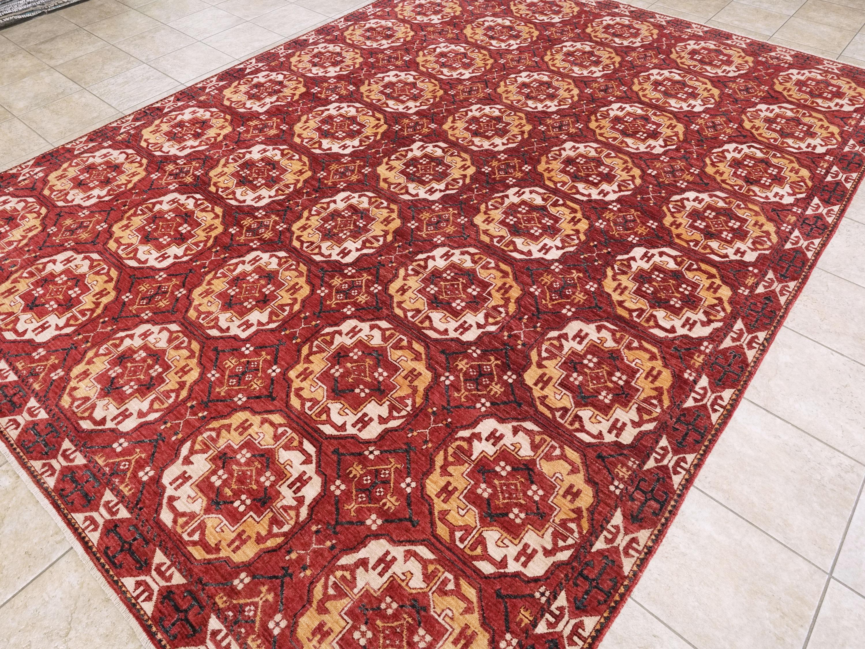 9x12 Ft Red Ersari Rug - Hand Knotted Oriental Rug - Turkmen Design