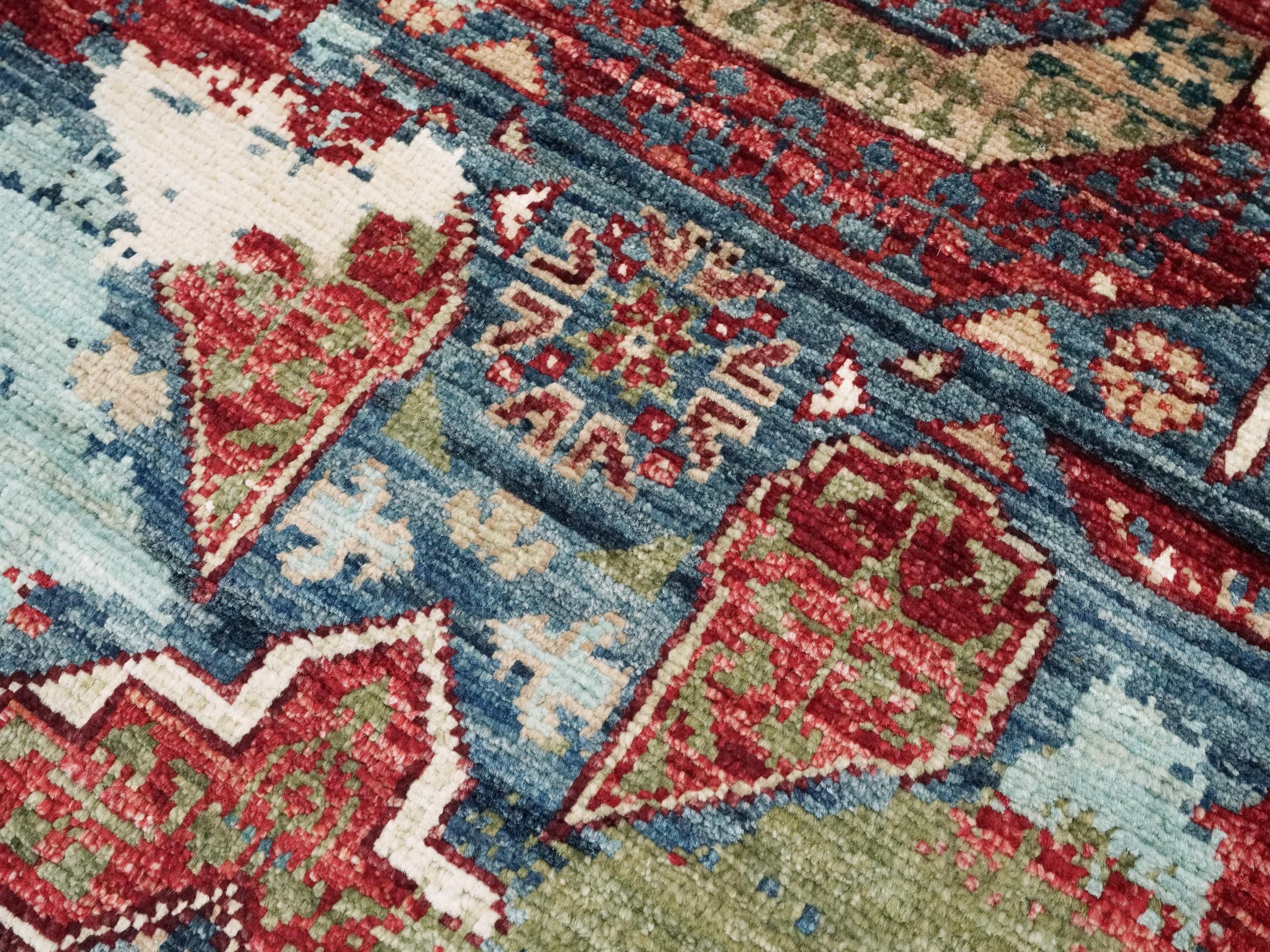 2x5 Ft Blue Mamluk Rug - Hand Knotted Wool Hallway Runner