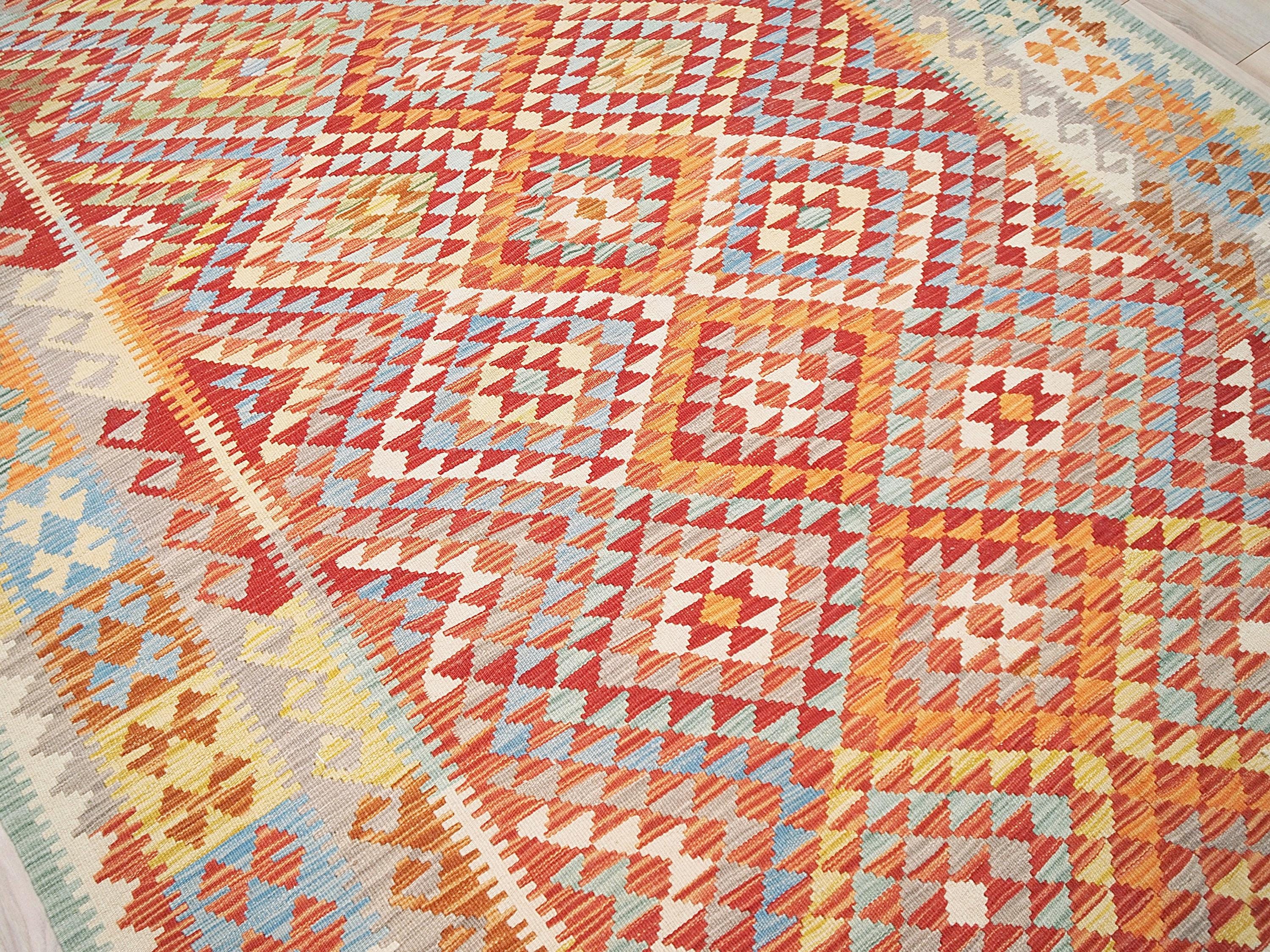 6x8 Ft Red Wool Kilim Rug - Flat Weave Afghan Rug