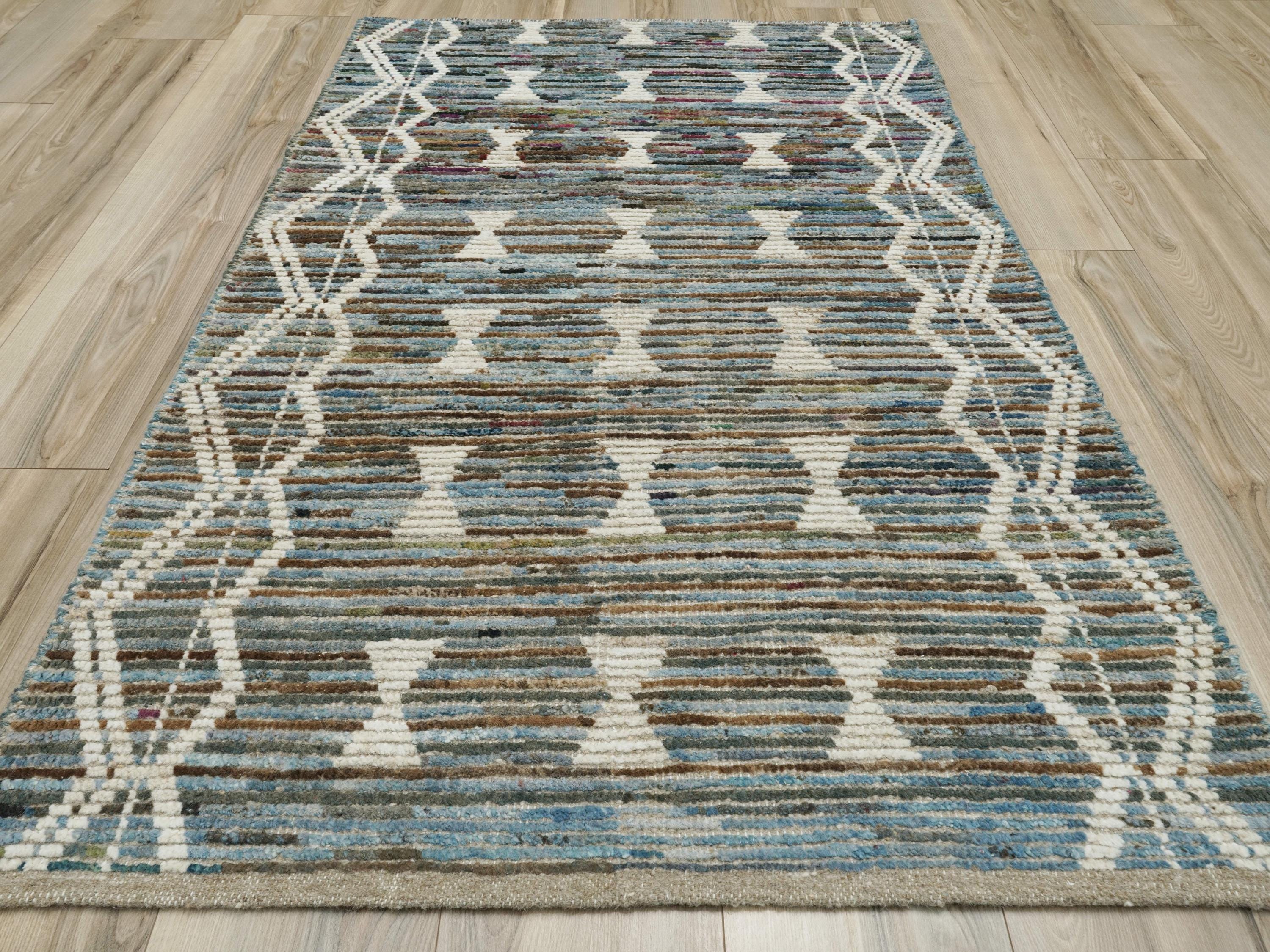 3x5 Ft Blue Moroccan Rug - Hand Knotted Area Rug