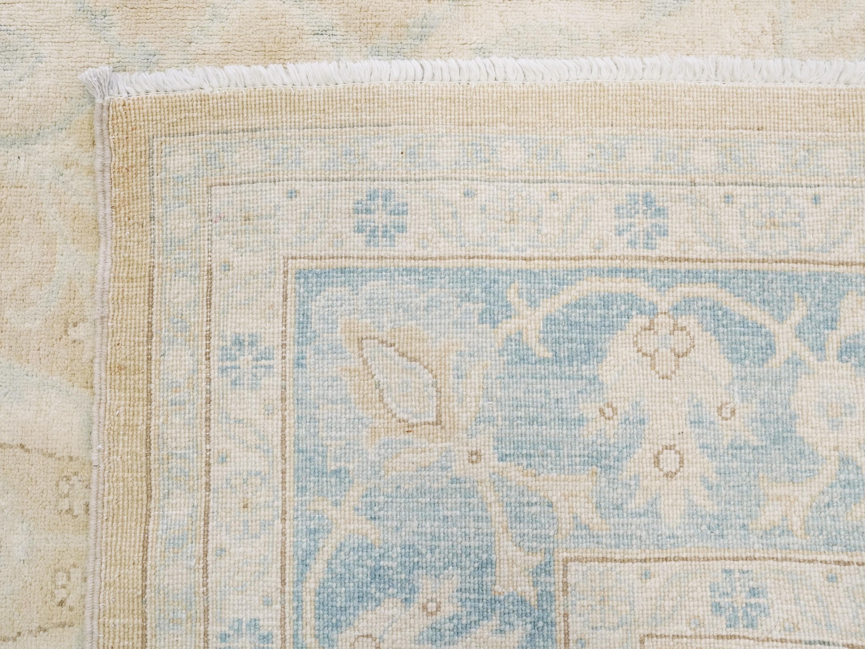 6x9 Ft Hand Knotted Bidjar Rug - Beige & Blue Persian Design