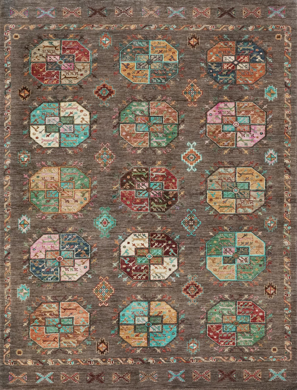 6x8 Ft Hand Knotted Ersari Rug - Brown Afghan Wool Rug