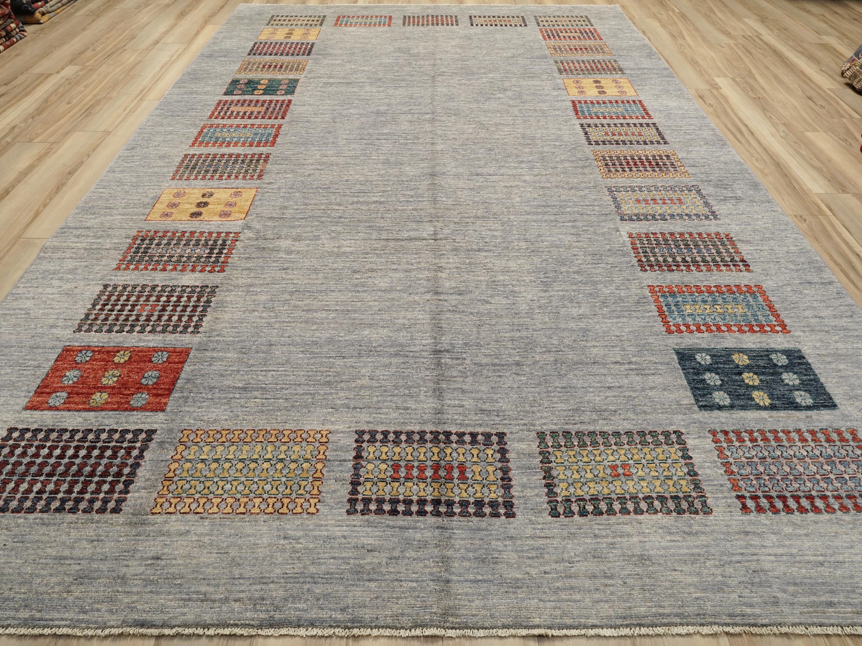 9x14 Ft Gray Gabbeh Rug - Hand Knotted Afghan Area Rug
