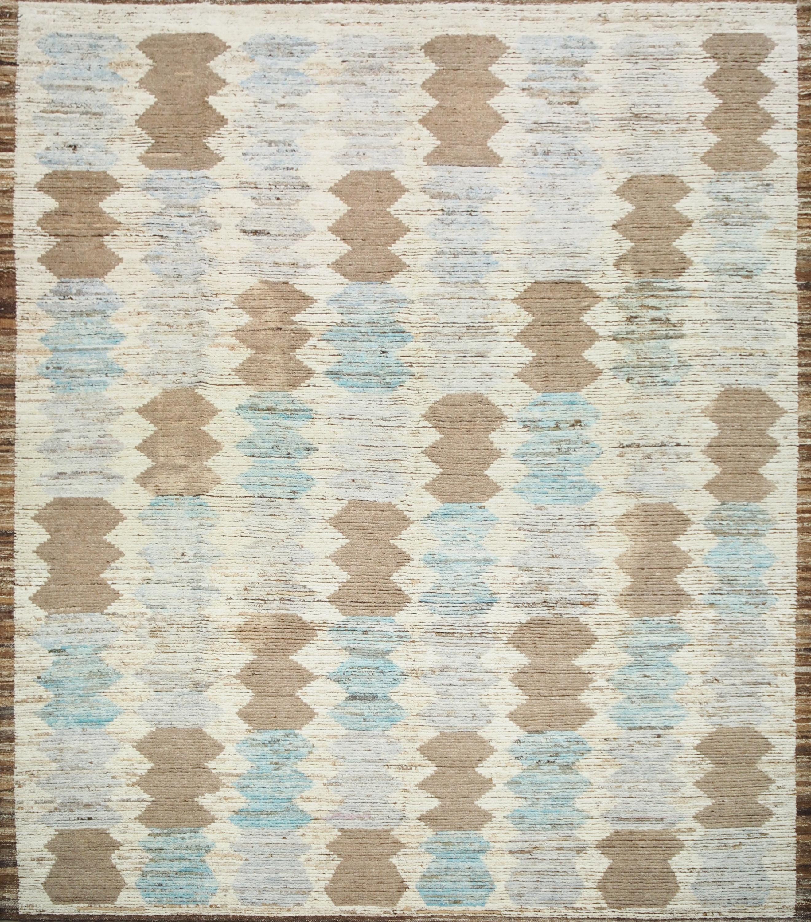8x10 Ft Brown & Blue Moroccan Rug - Hand Knotted Wool Rug