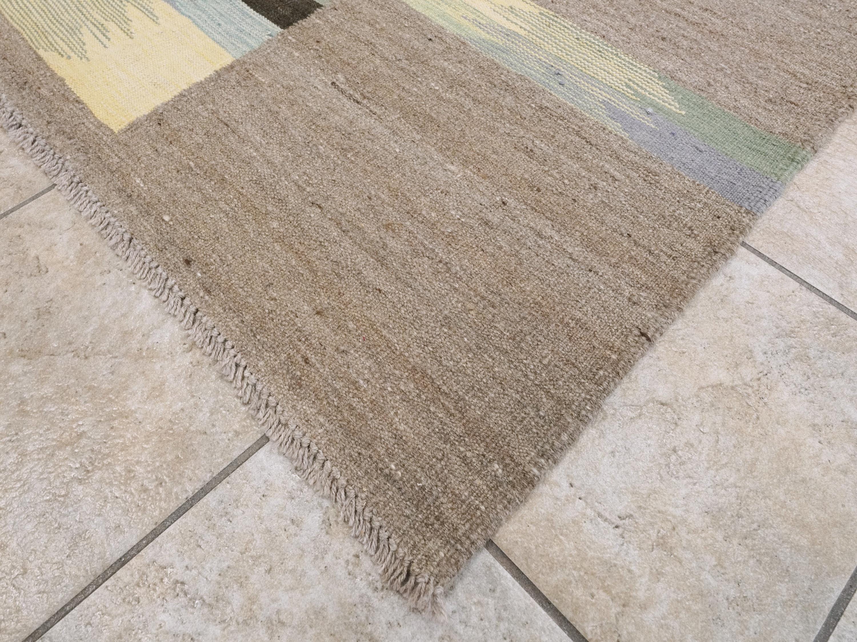 8x10 Ft Brown & Green Kilim Rug - Flat Weave Area Rug