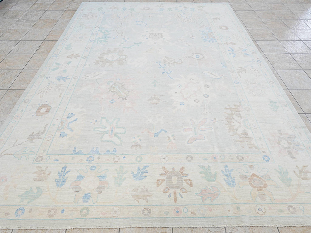9x12 Ft Pastel Oushak Rug - Handmade Area Rug - Floral Design