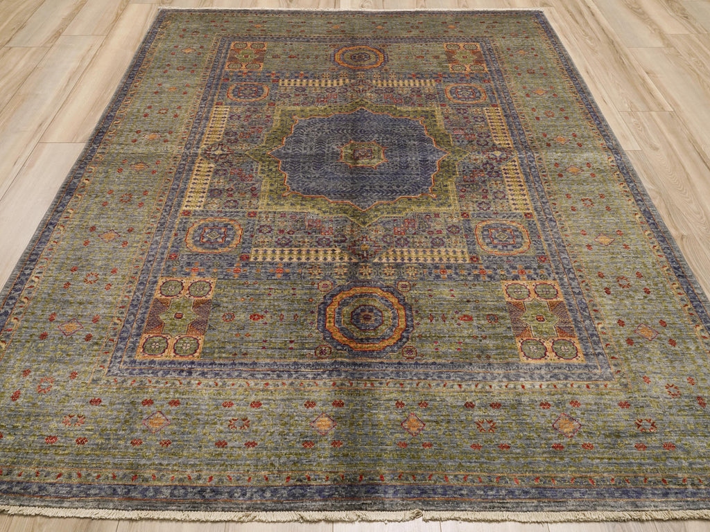 6x8 Ft Light Green Mamluk Rug - Hand Knotted Oriental Rug