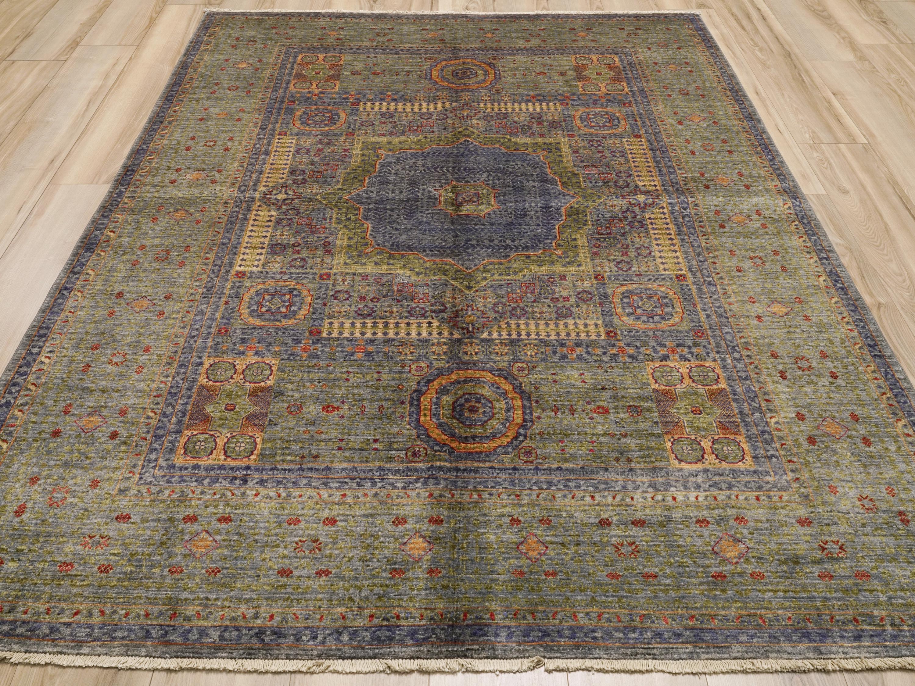 6x8 Ft Light Green Mamluk Rug - Hand Knotted Oriental Rug