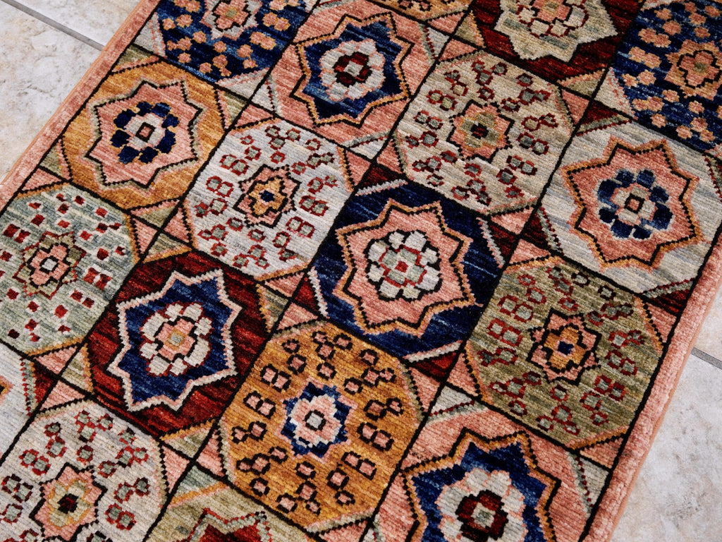 2x5 Ft Peach Orange Heriz Rug - Hand Knotted Small Runner