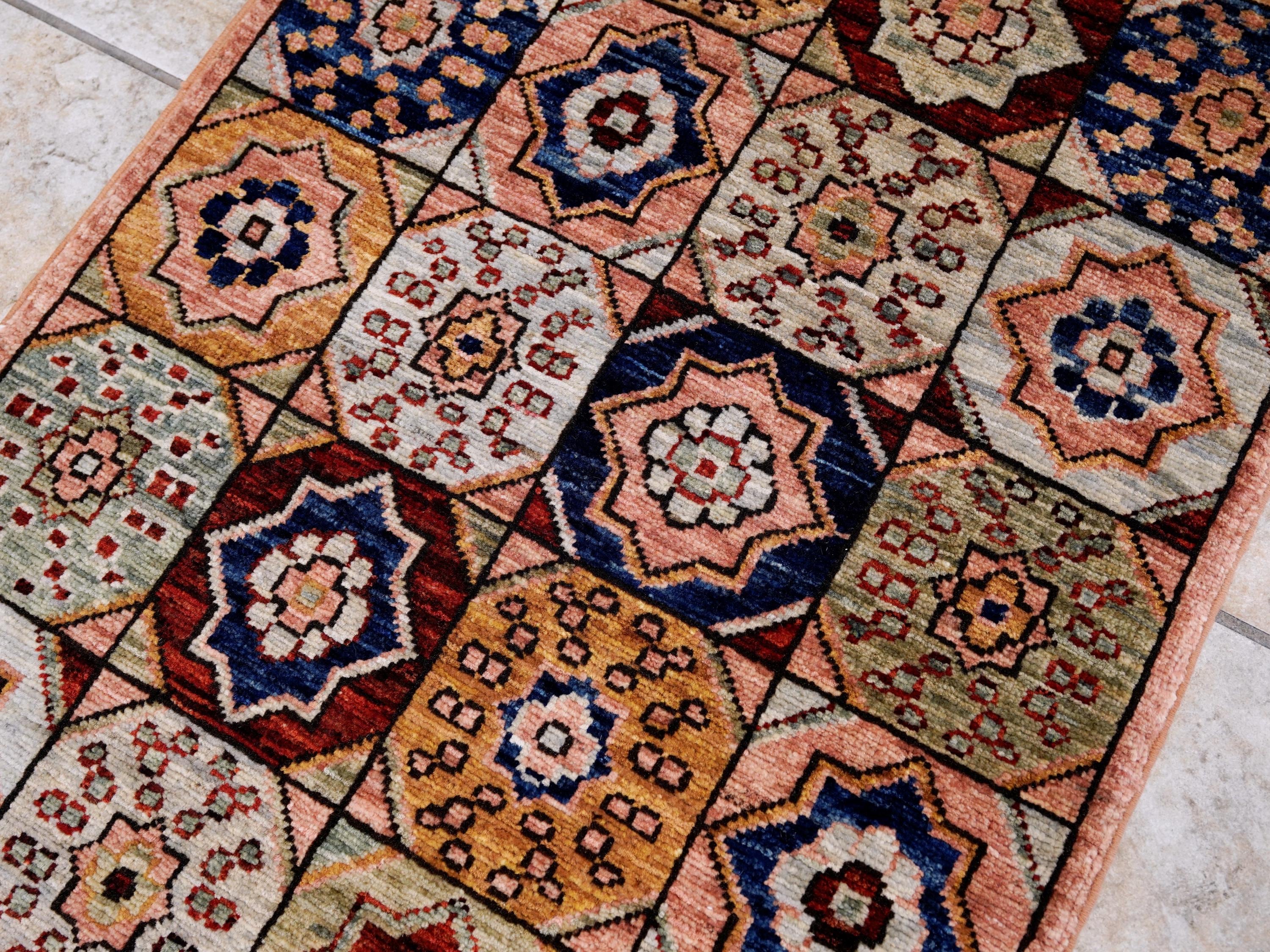 2x5 Ft Peach Orange Heriz Rug - Hand Knotted Small Runner