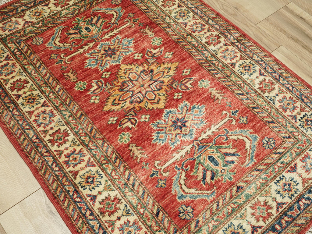 3x4 Ft Red Kazak Rug - Handmade Oriental Wool Rug