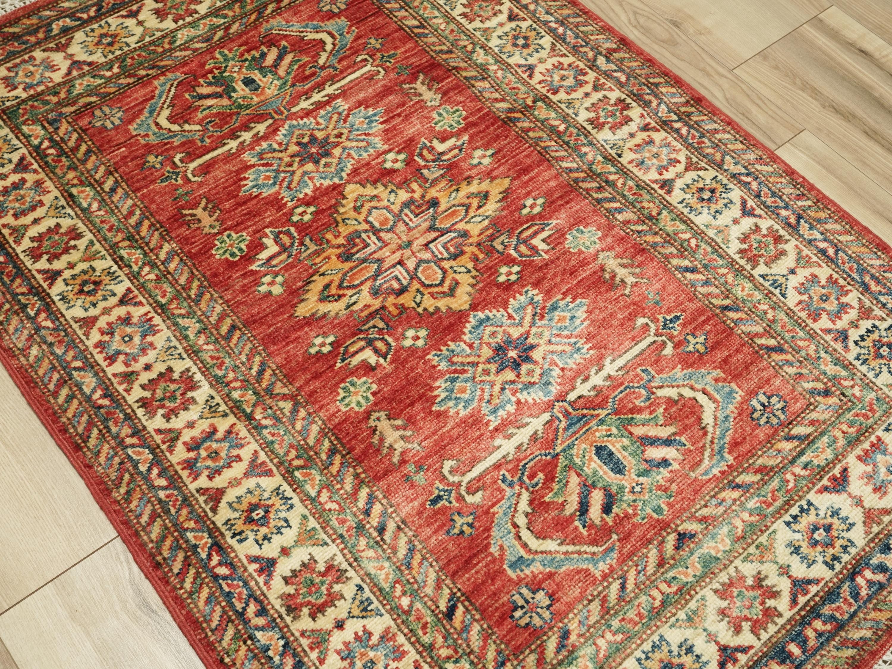 3x4 Ft Red Kazak Rug - Handmade Oriental Wool Rug