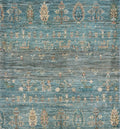 3x3 Ft Cyan Serapi Rug - Hand Knotted Wool Oriental Rug - Floral Design