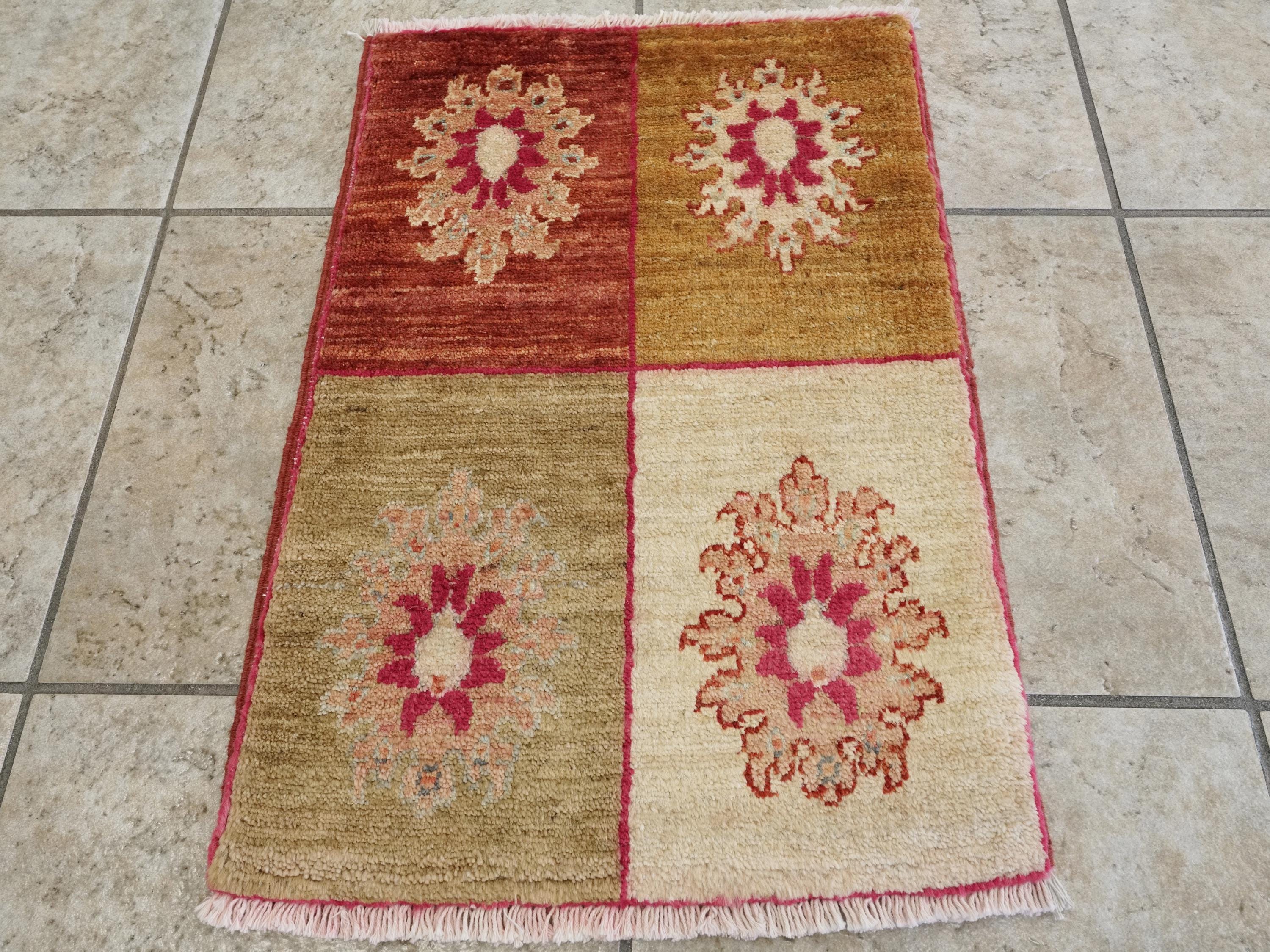 1x2 Ft Yellow Serapi Rug - Hand-Knotted Ghazni Wool - Floral Accent Rug