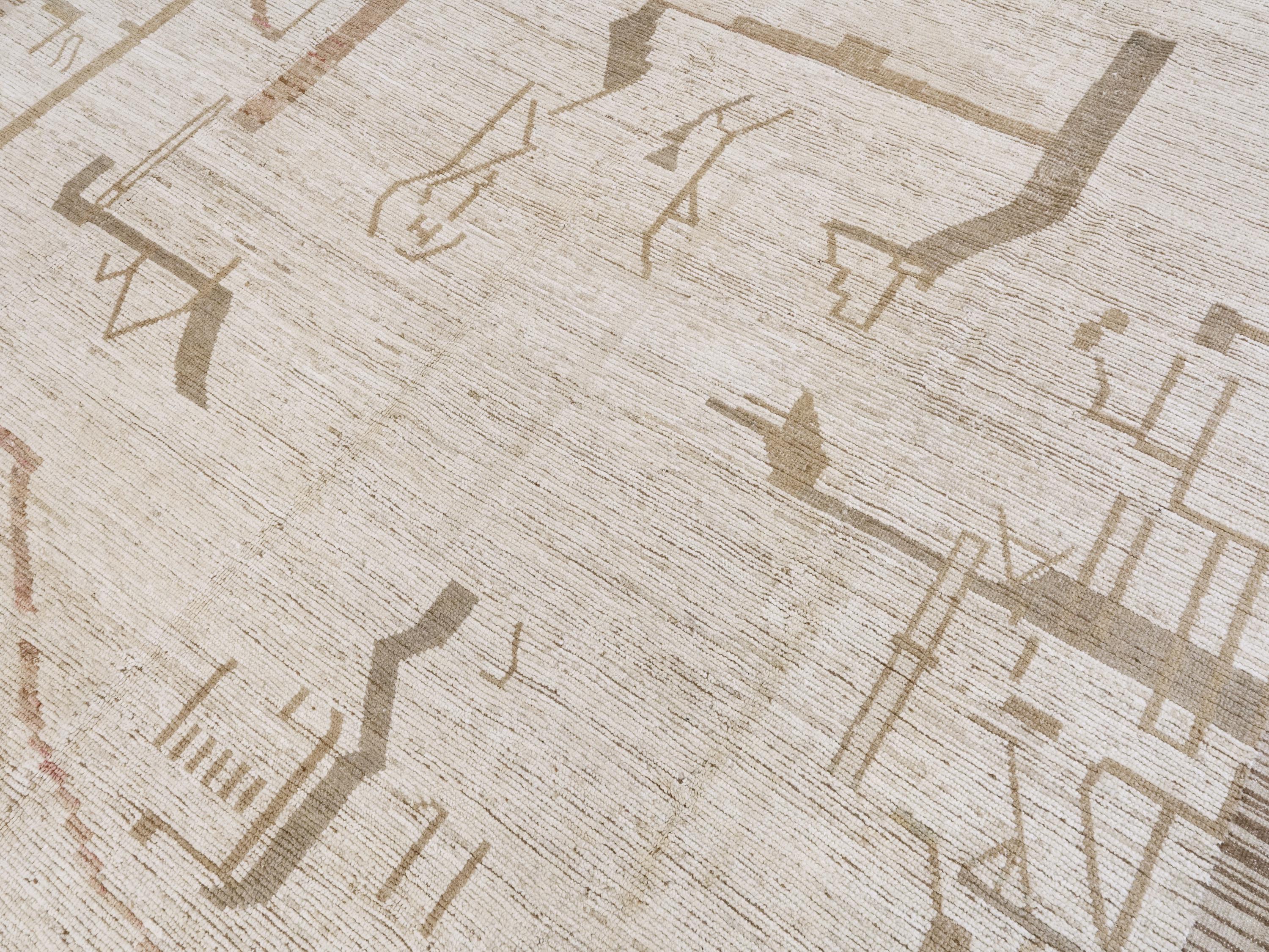 10x14 Ft Beige & Brown Moroccan Rug - Afghan Handmade Wool Rug - Contemporary Design