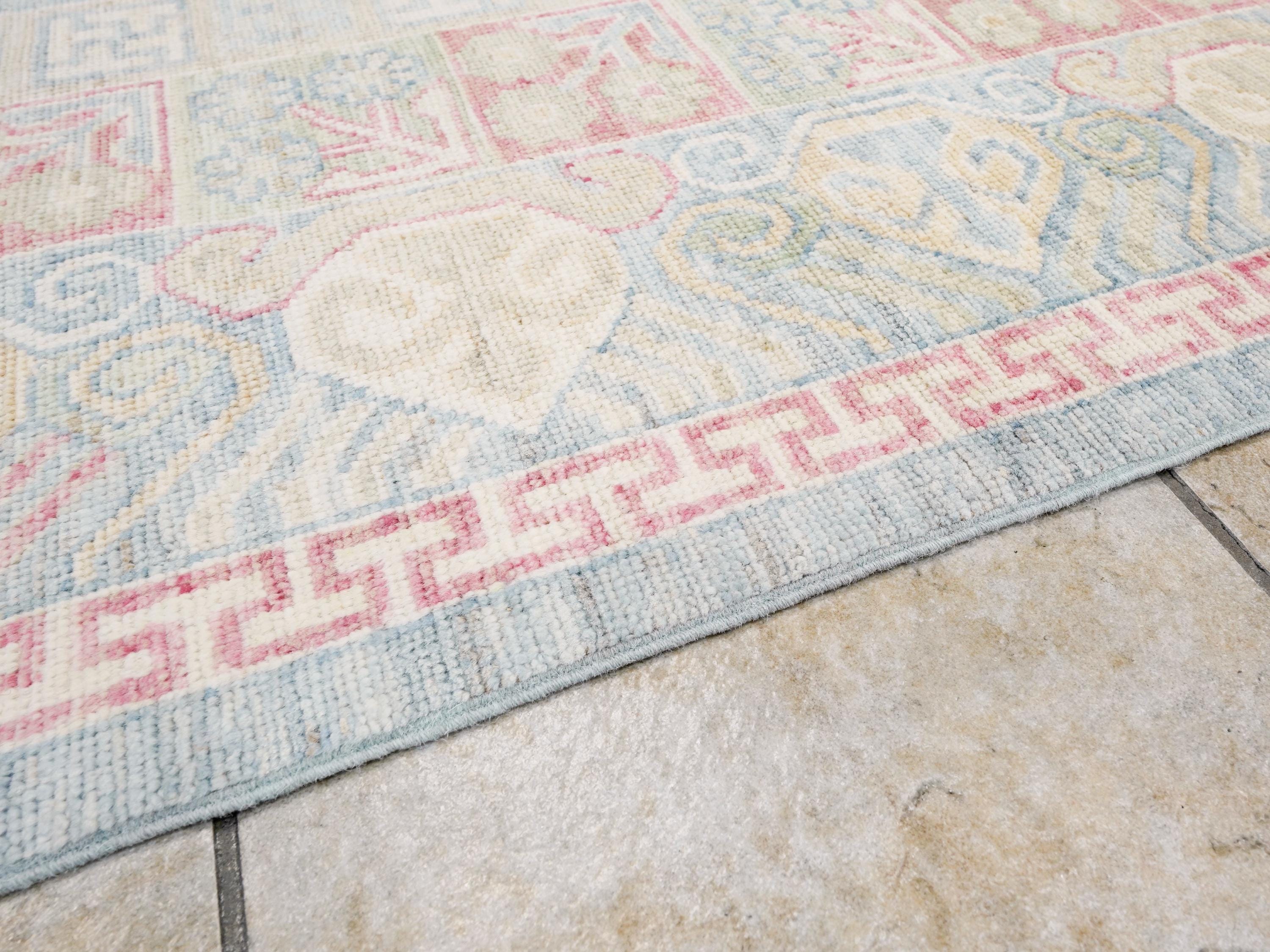 10x14 Ft Colorful Muted Ushak Rug - Hand Knotted Afghan Rug - Ottoman Design