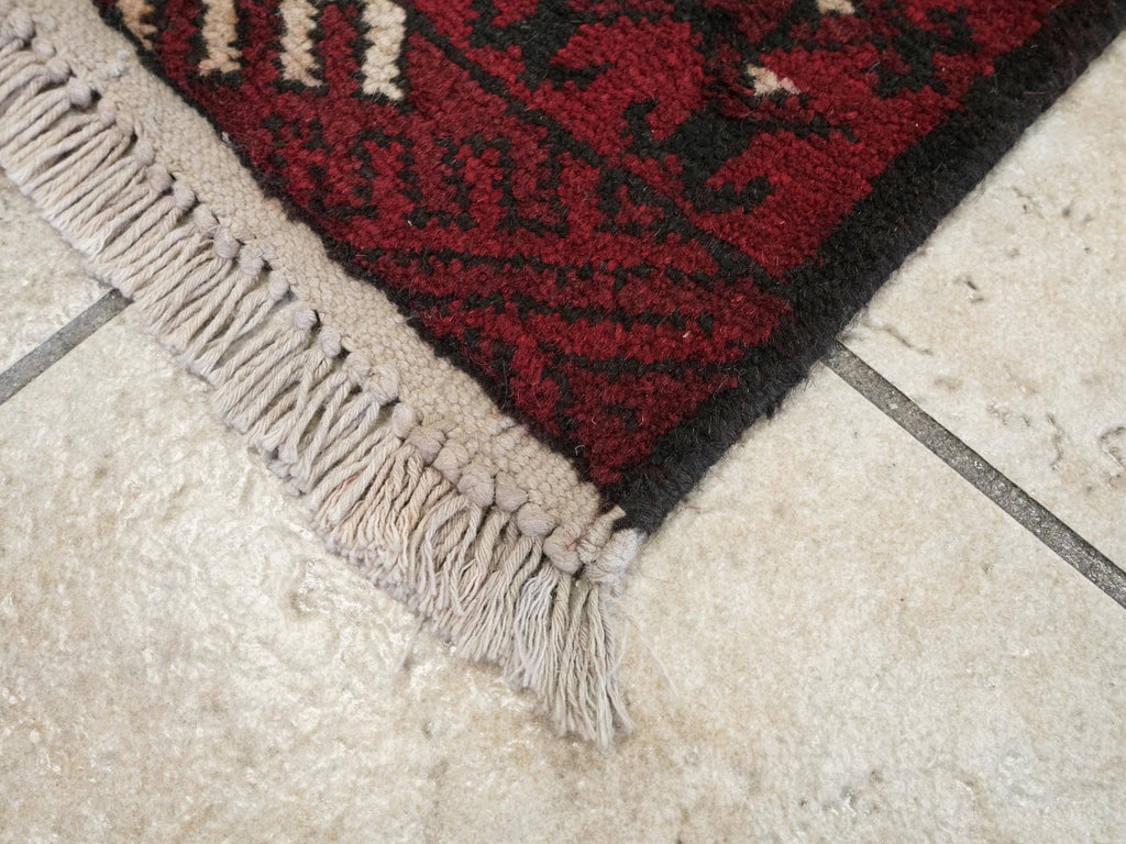 2x3 Ft Red Ersari Rug - Hand Knotted Afghan Wool Rug