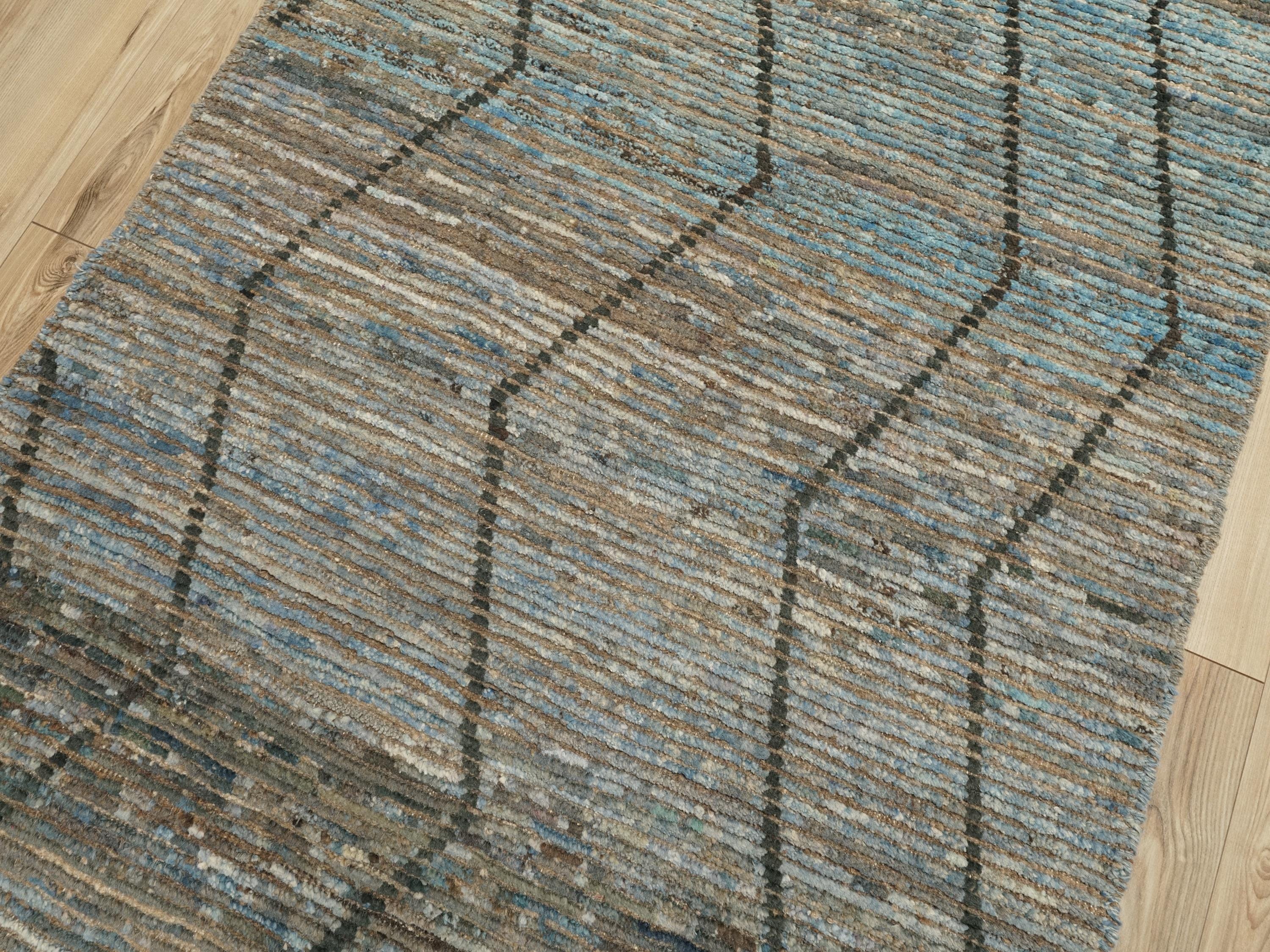 10 Ft Blue Moroccan Runner Rug - Afghan Handmade Rug