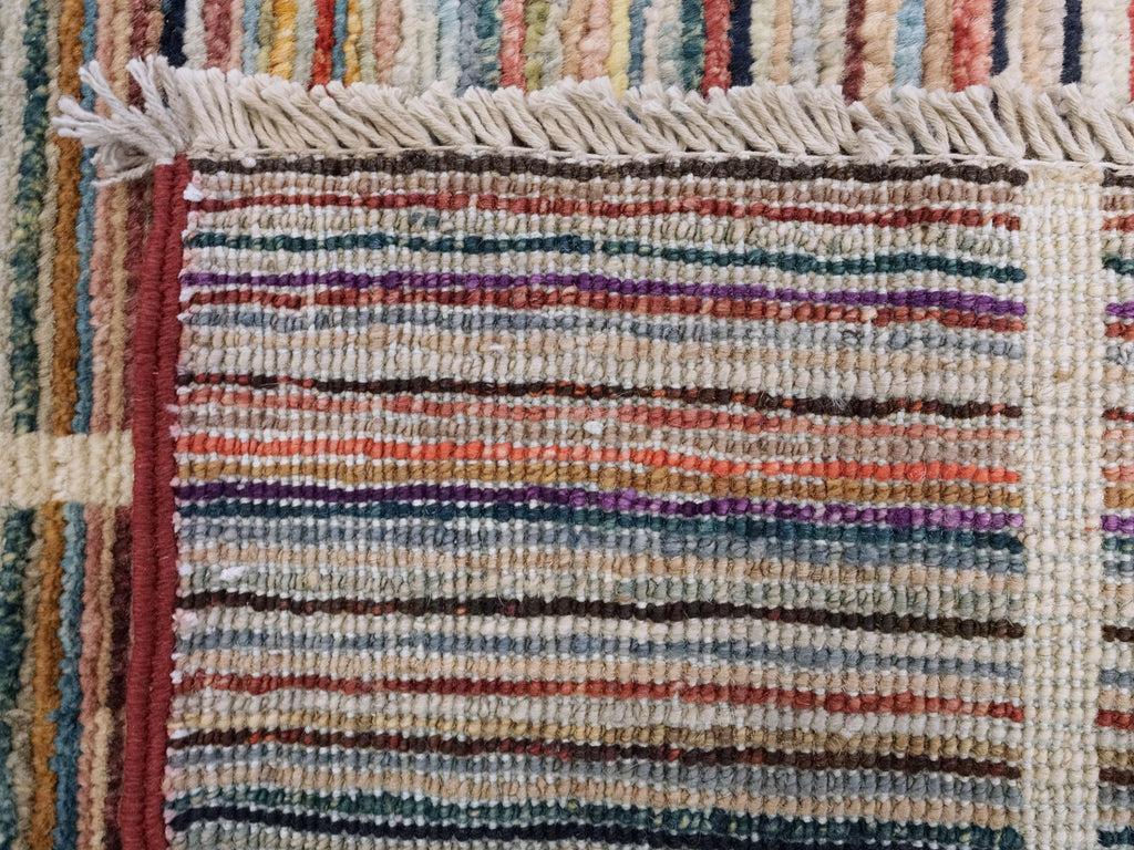 6x10 Ft Multicolor Gabbeh Rug - Afghan Wool Area Rug - Striped Contemporary Design