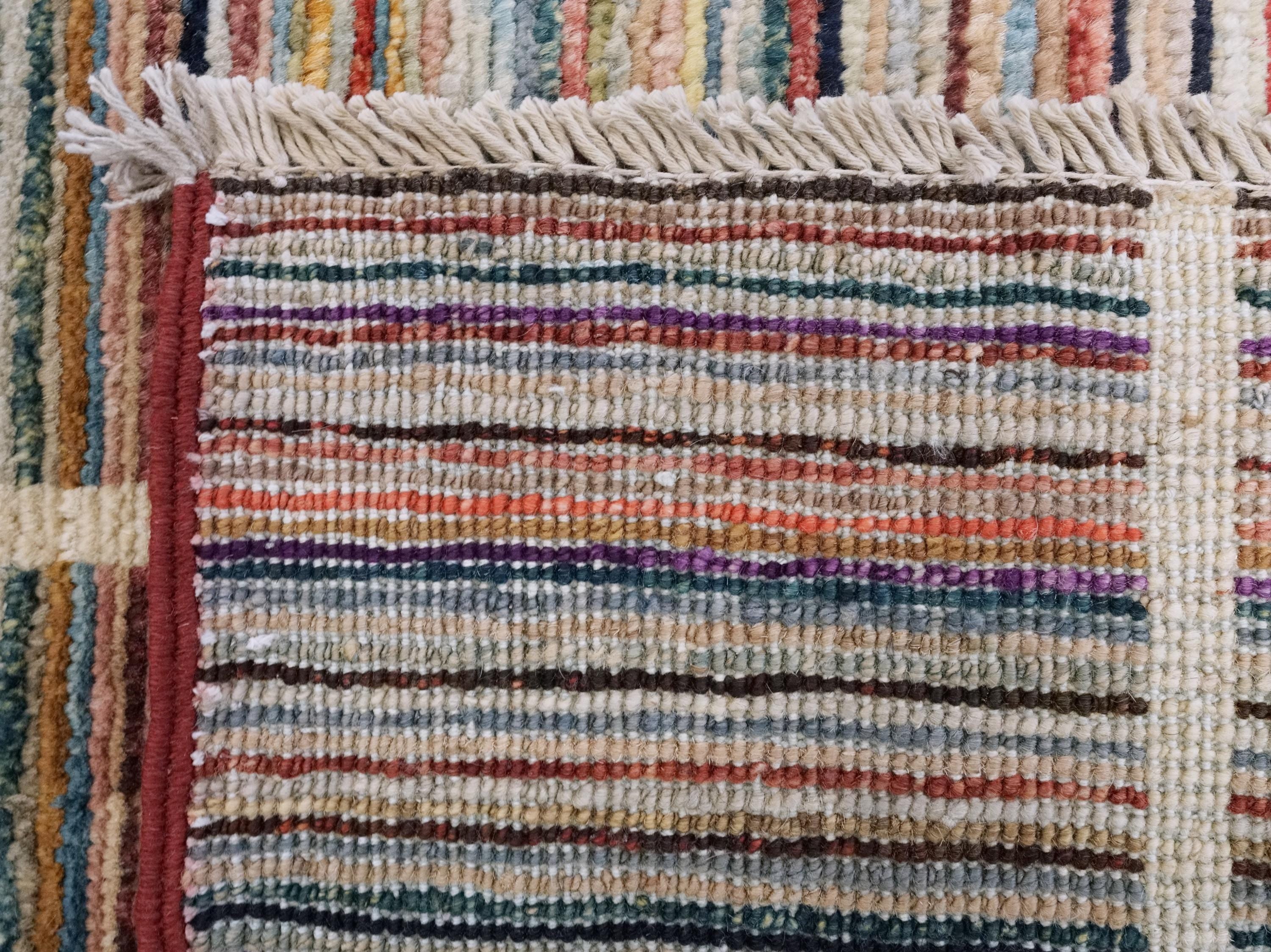 6x10 Ft Multicolor Gabbeh Rug - Afghan Wool Area Rug - Striped Contemporary Design