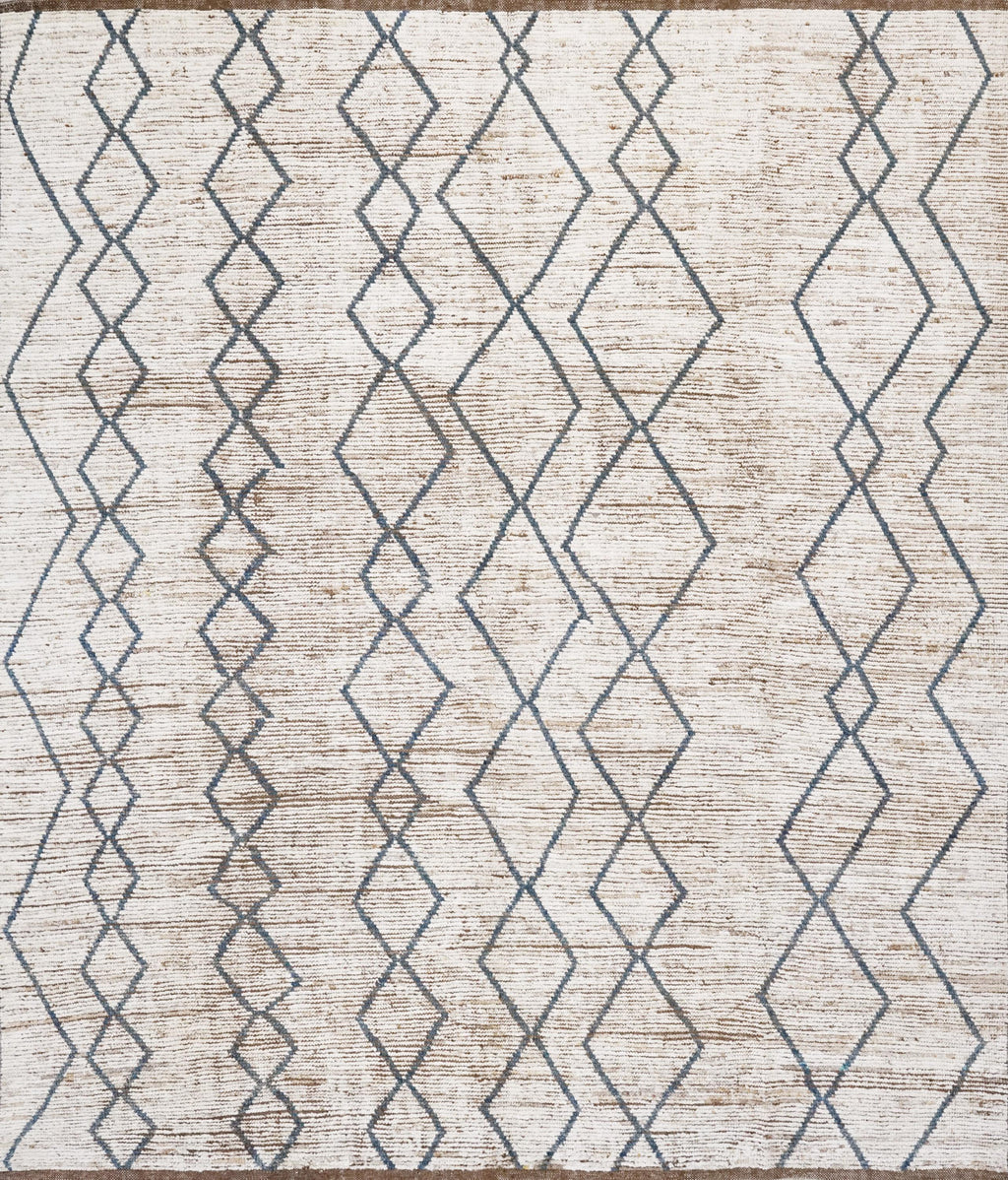 8x10 Ft White & Blue Moroccan Rug - Hand Knotted Wool Area Rug