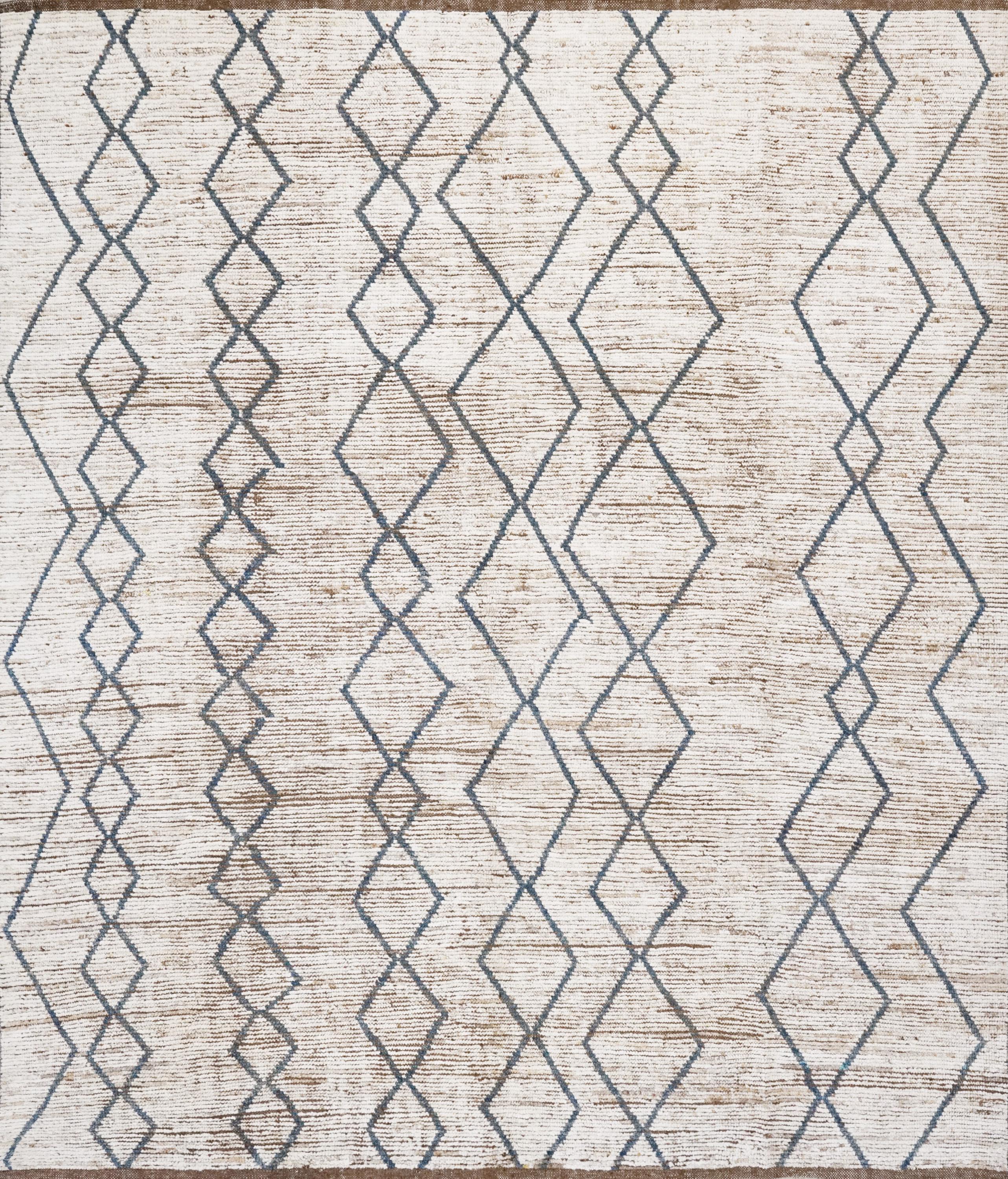 8x10 Ft White & Blue Moroccan Rug - Hand Knotted Wool Area Rug