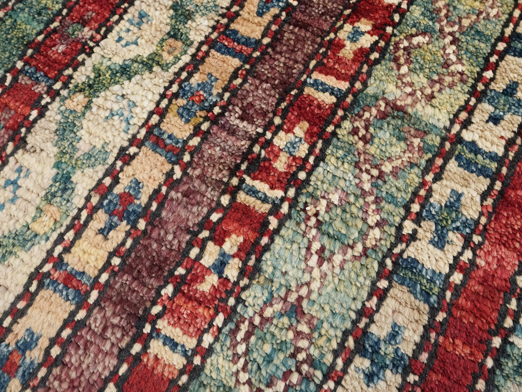 1x2 Ft Hand Knotted Heriz Rug - Red & Green Afghan Wool