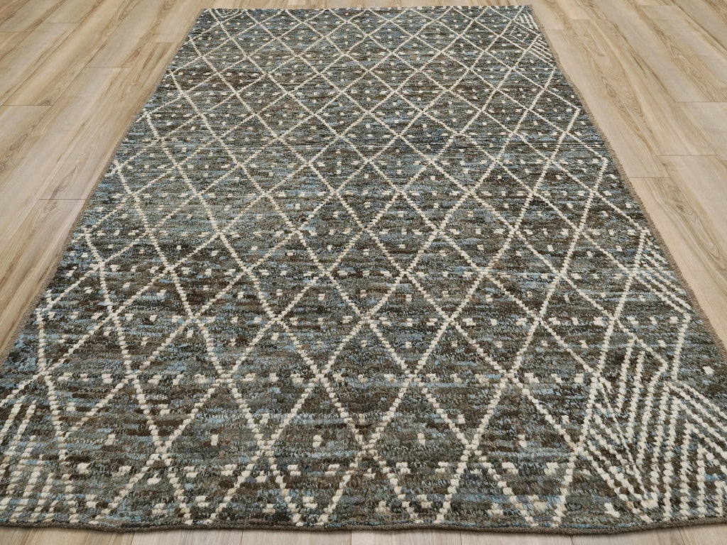 6x9 Ft Blue Moroccan Rug - Afghan Handmade Area Rug