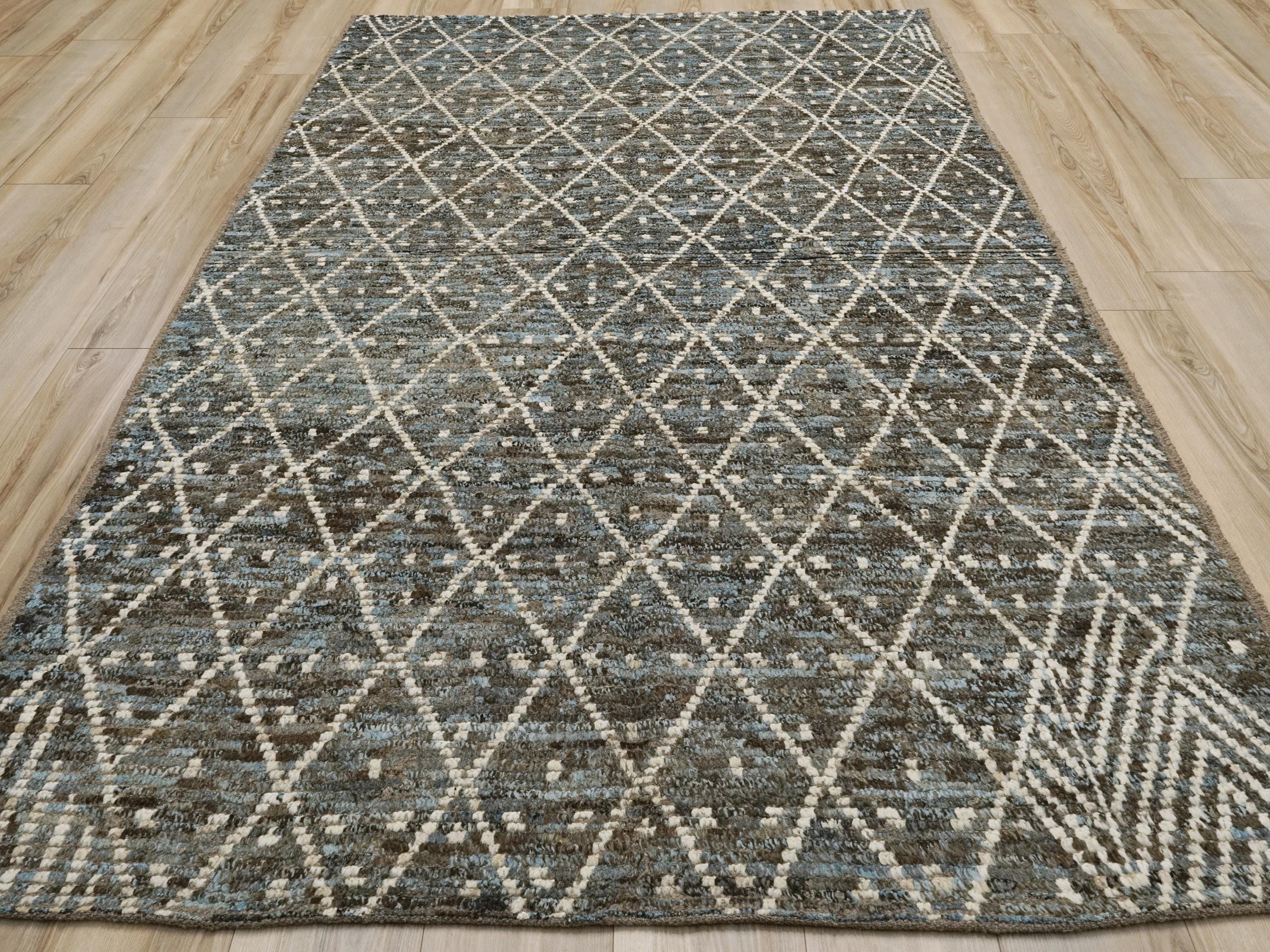 6x9 Ft Blue Moroccan Rug - Afghan Handmade Area Rug