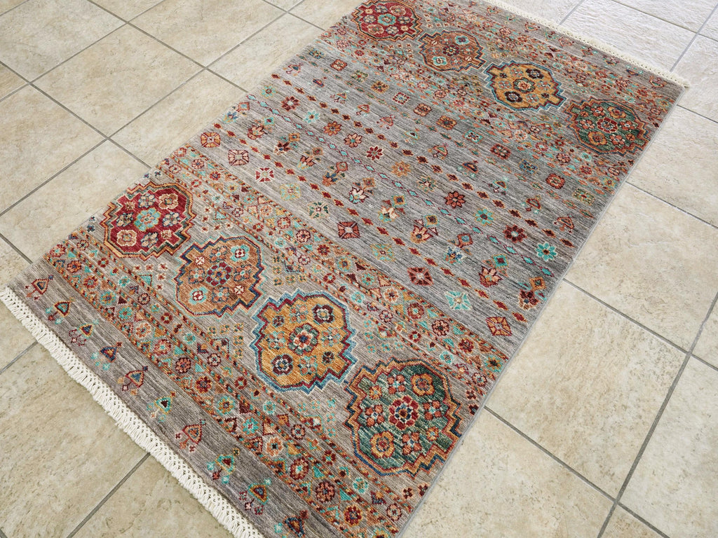 3x5 Ft Gray Khorjin Rug - Hand Knotted Wool Oriental Rug