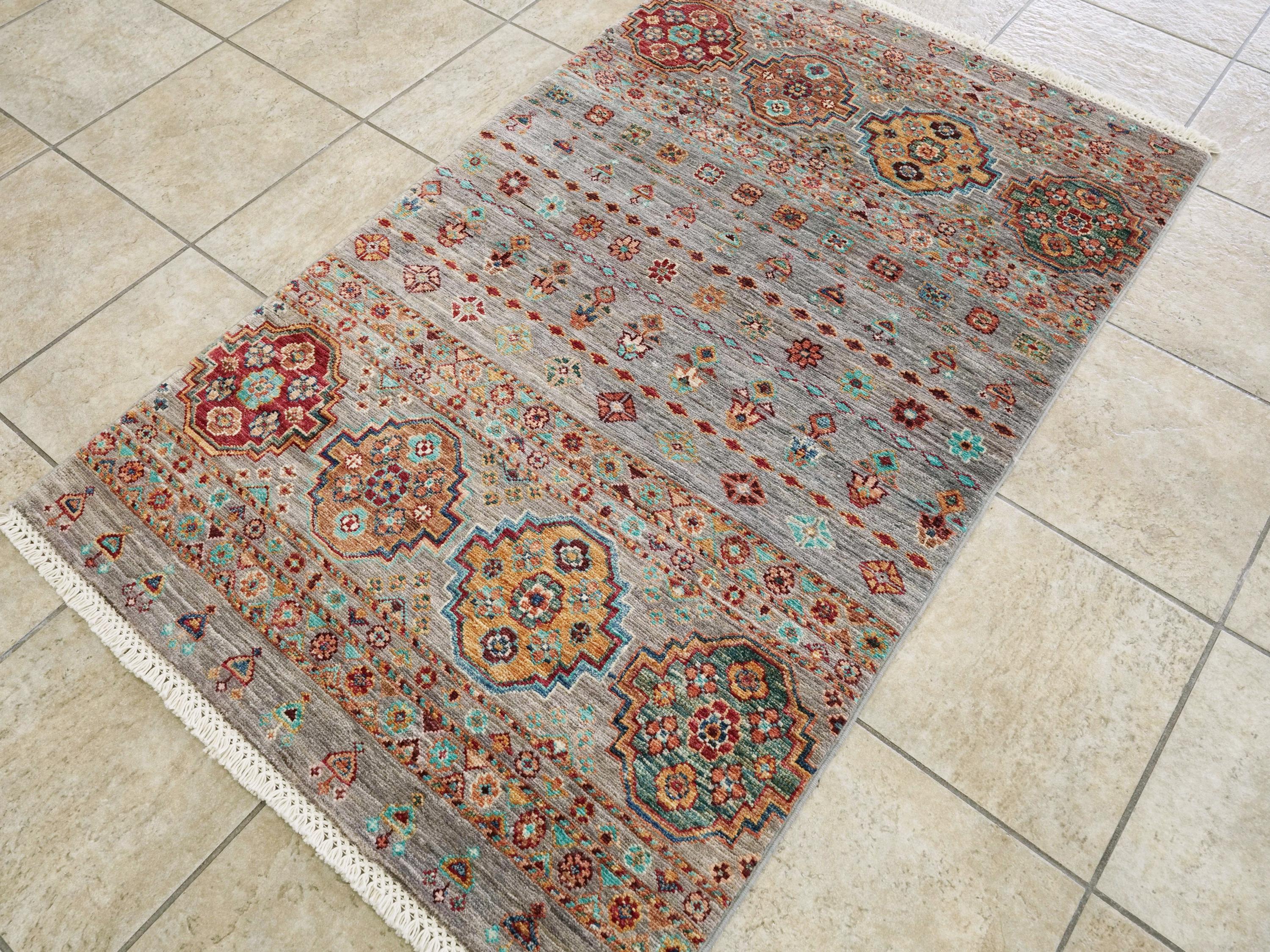 3x5 Ft Gray Khorjin Rug - Hand Knotted Wool Oriental Rug