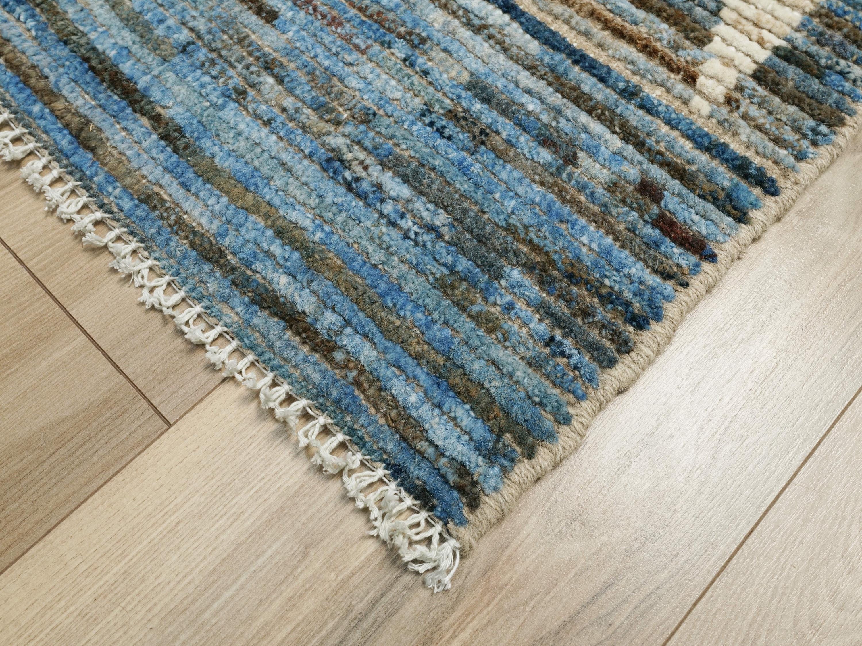 3x6 Ft Hand Knotted  Moroccan Rug - Blue & White Area Rug