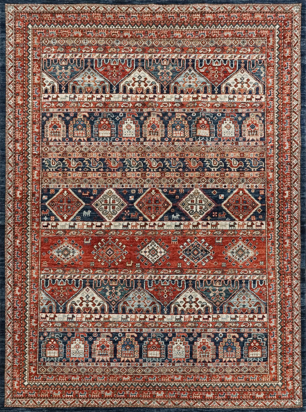 5x7 Ft Red & Blue Heriz Rug - Handmade Area Rug - Geometric Design