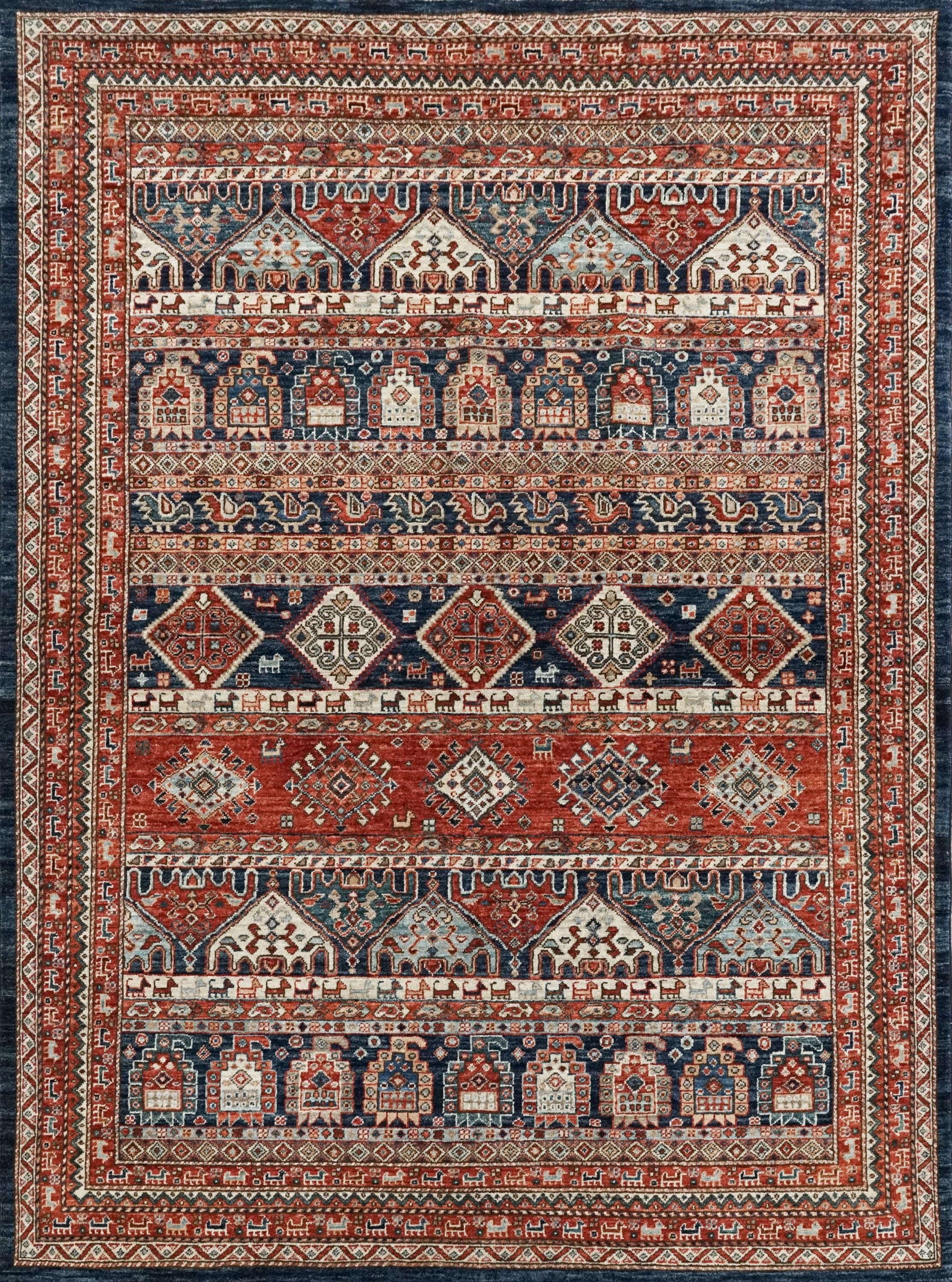 5x7 Ft Red & Blue Heriz Rug - Handmade Area Rug - Geometric Design