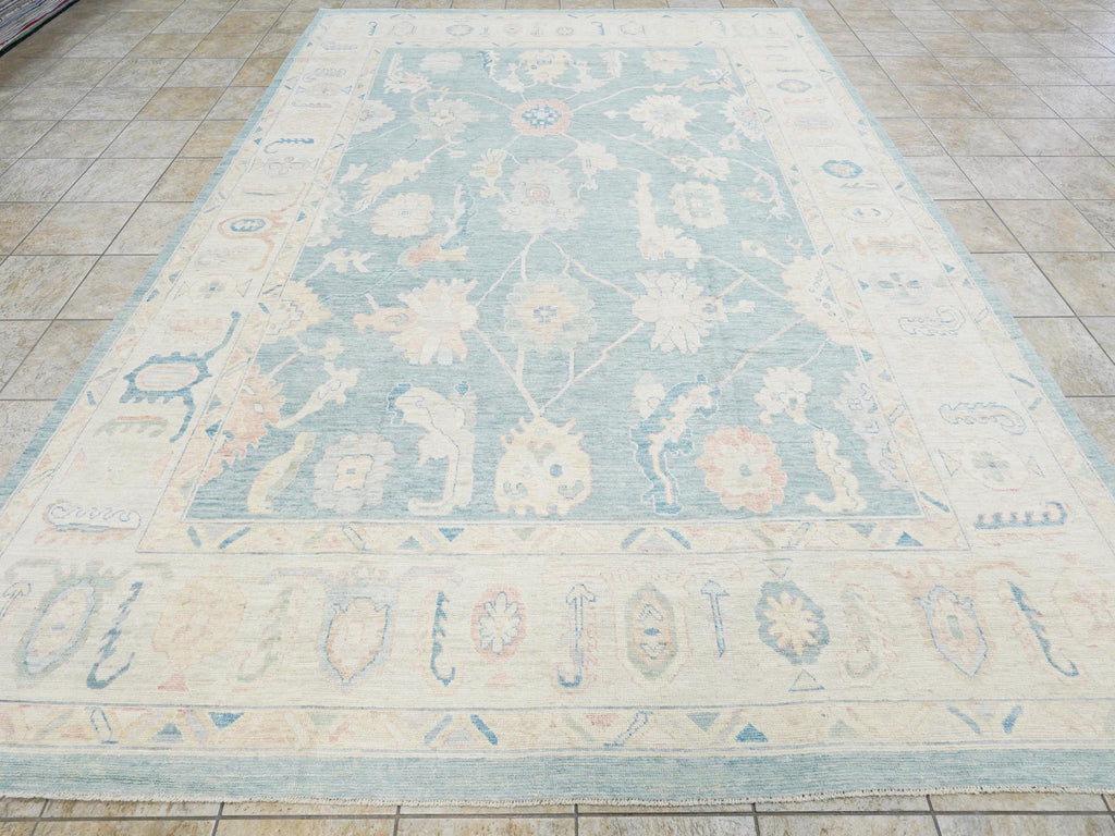 10x14 Ft Light Blue Ushak Rug - Hand Knotted Wool Area Rug