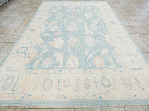 10x14 Ft Light Blue Ushak Rug - Hand Knotted Wool Area Rug